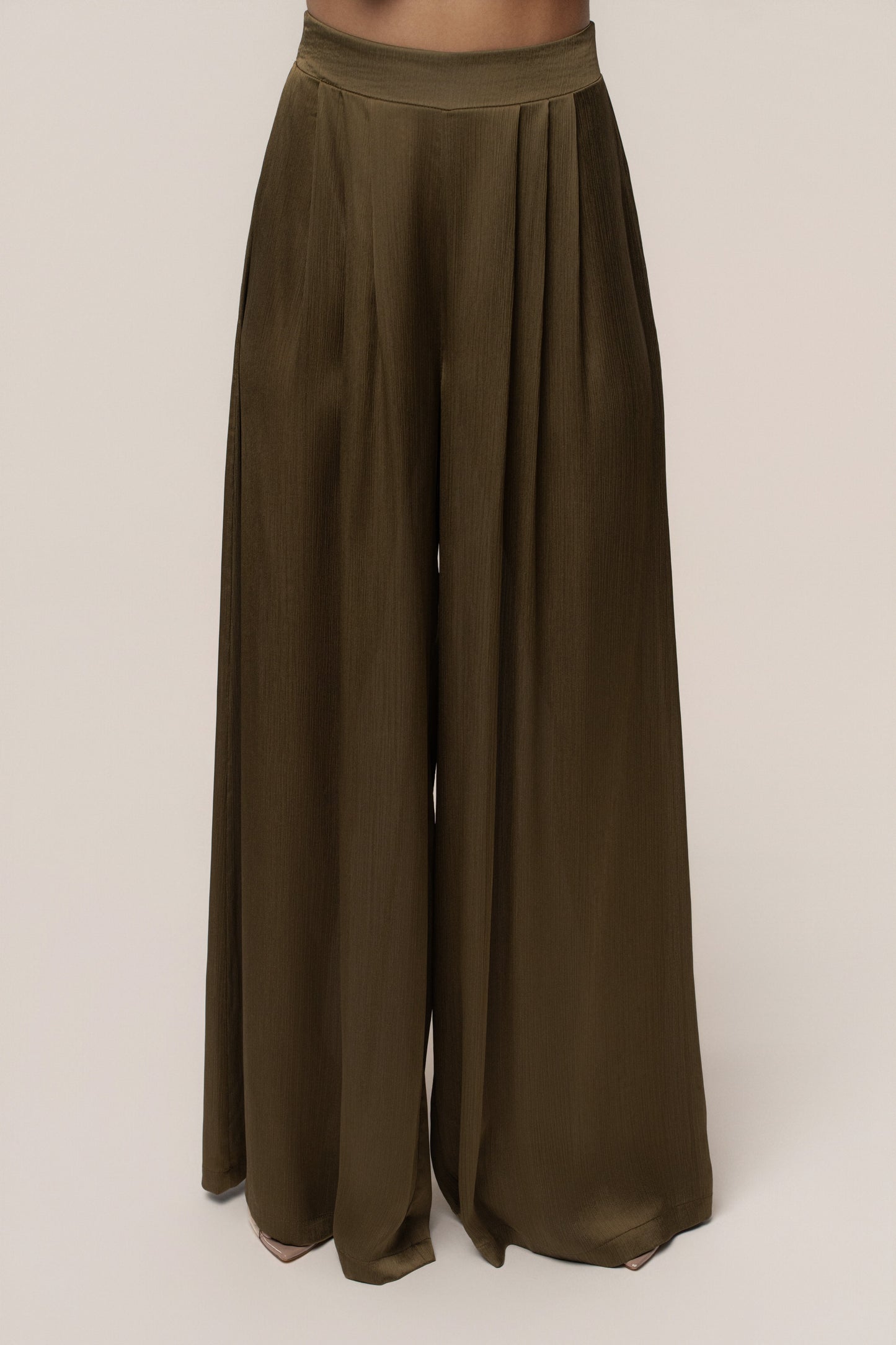 Olive Cascade Satin Pant Set JLUXLABEL