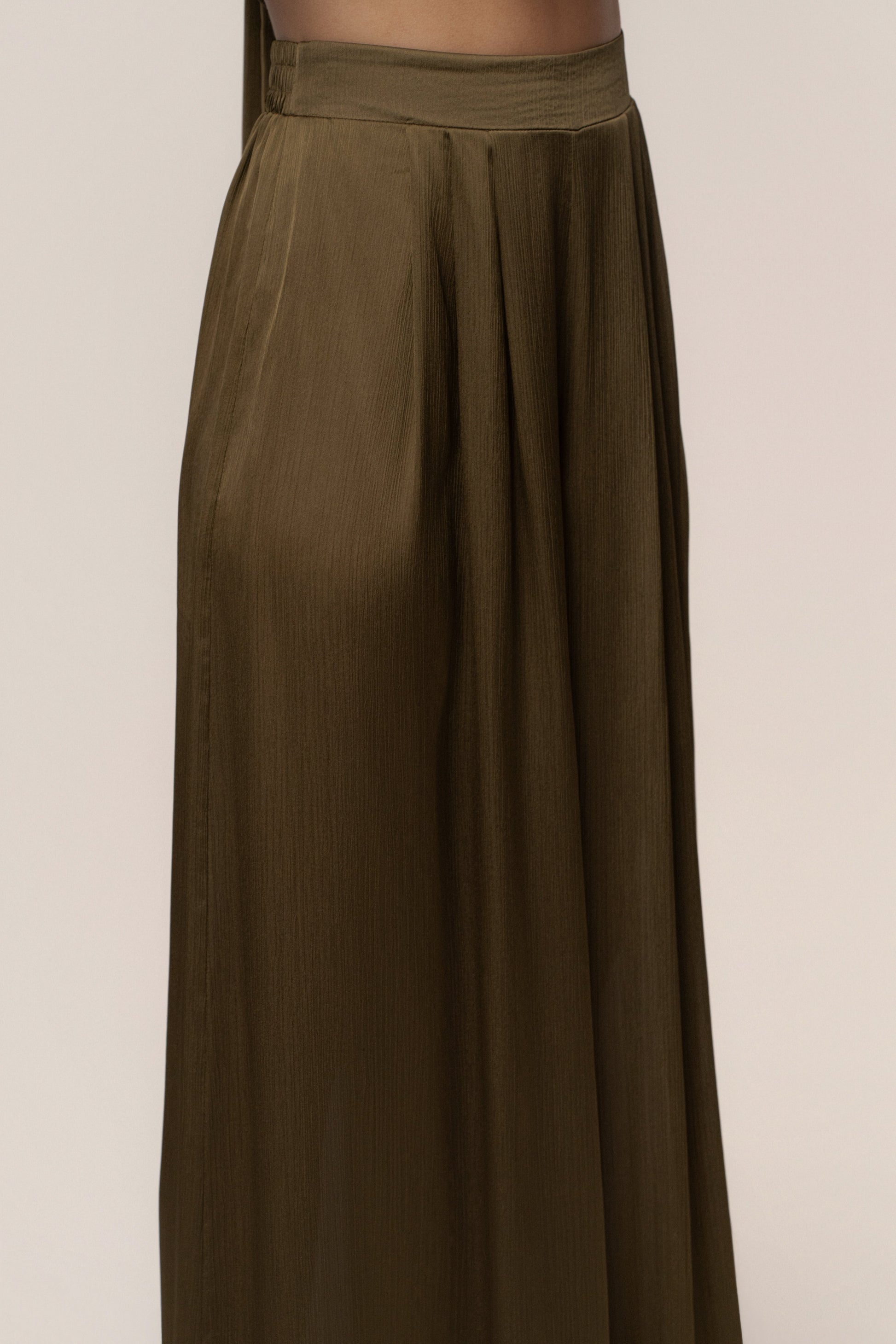 Olive Cascade Satin Pant Set JLUXLABEL