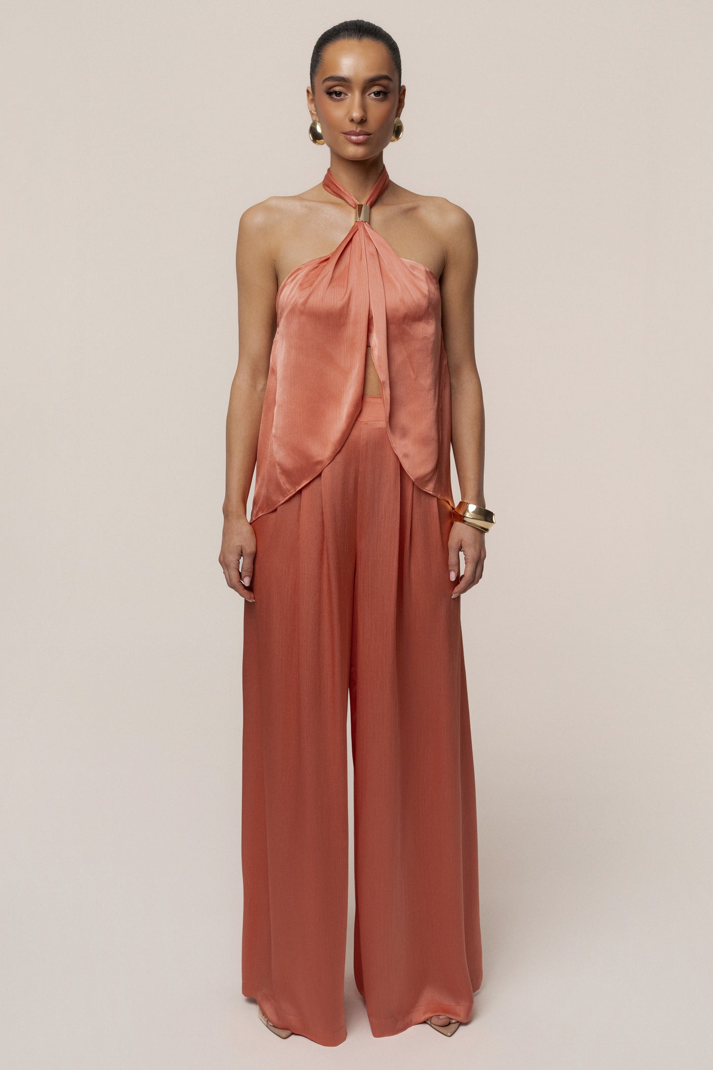 Salmon Cascade Satin Pant Set JLUXLABEL