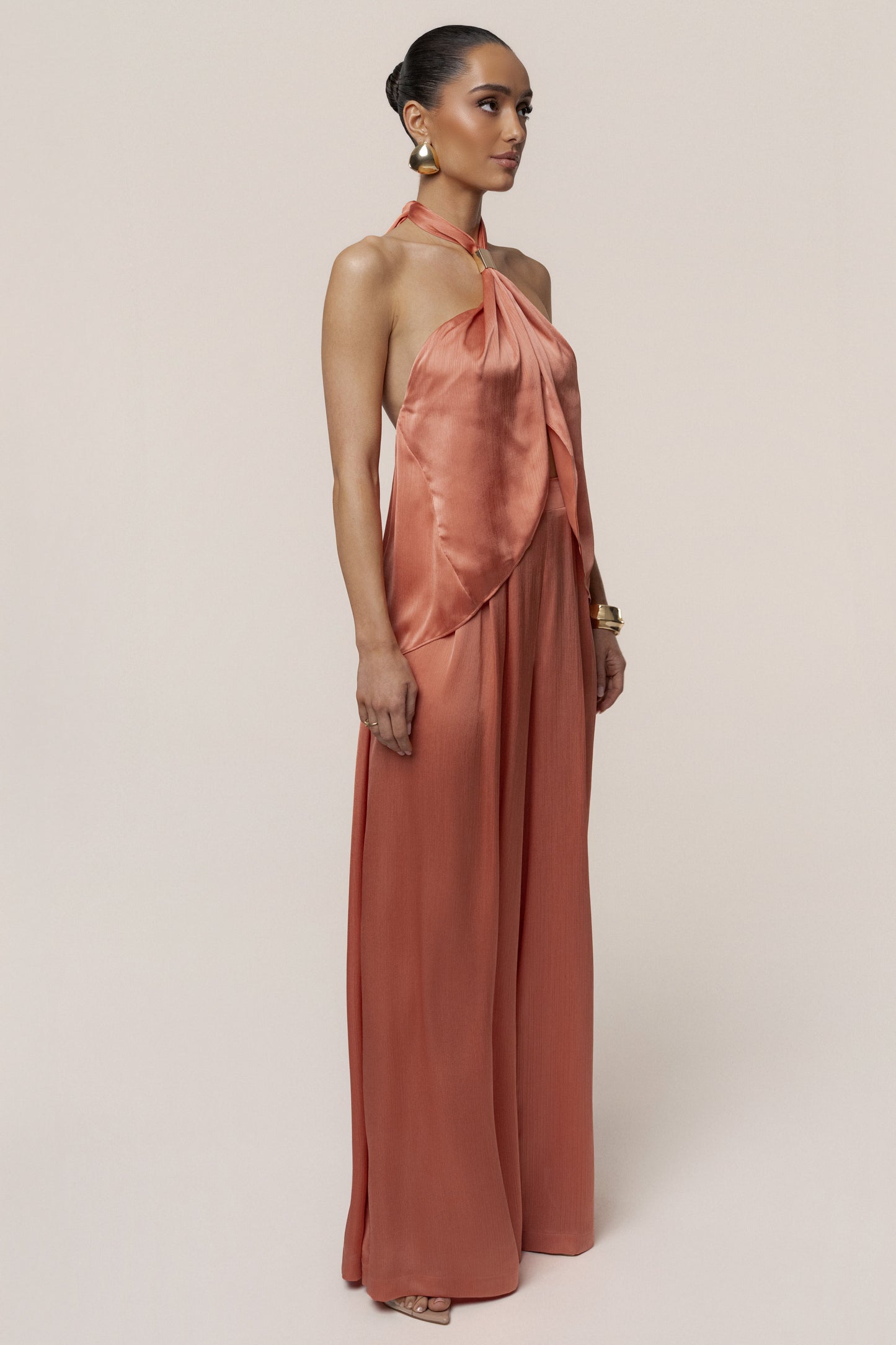 Salmon Cascade Satin Pant Set JLUXLABEL