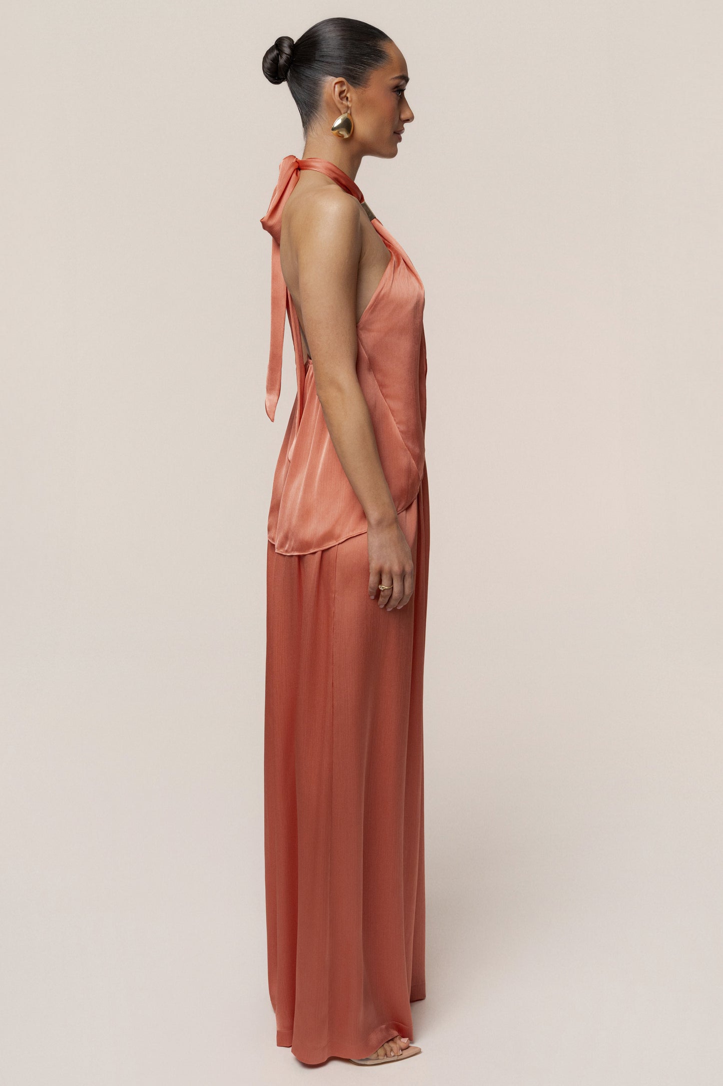Salmon Cascade Satin Pant Set JLUXLABEL