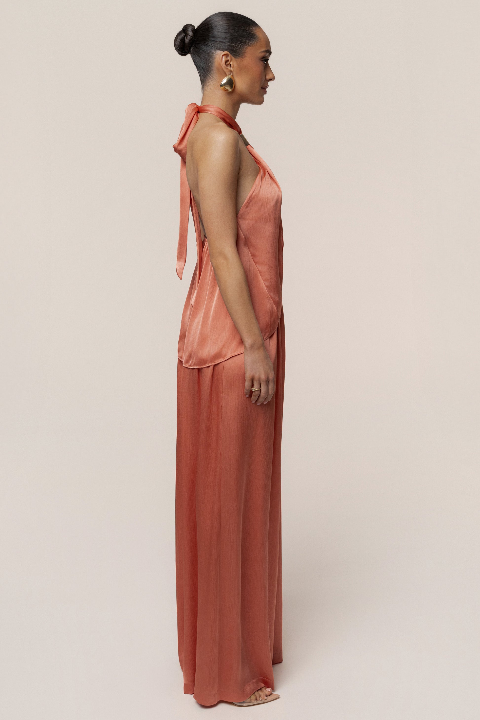 Salmon Cascade Satin Pant Set JLUXLABEL