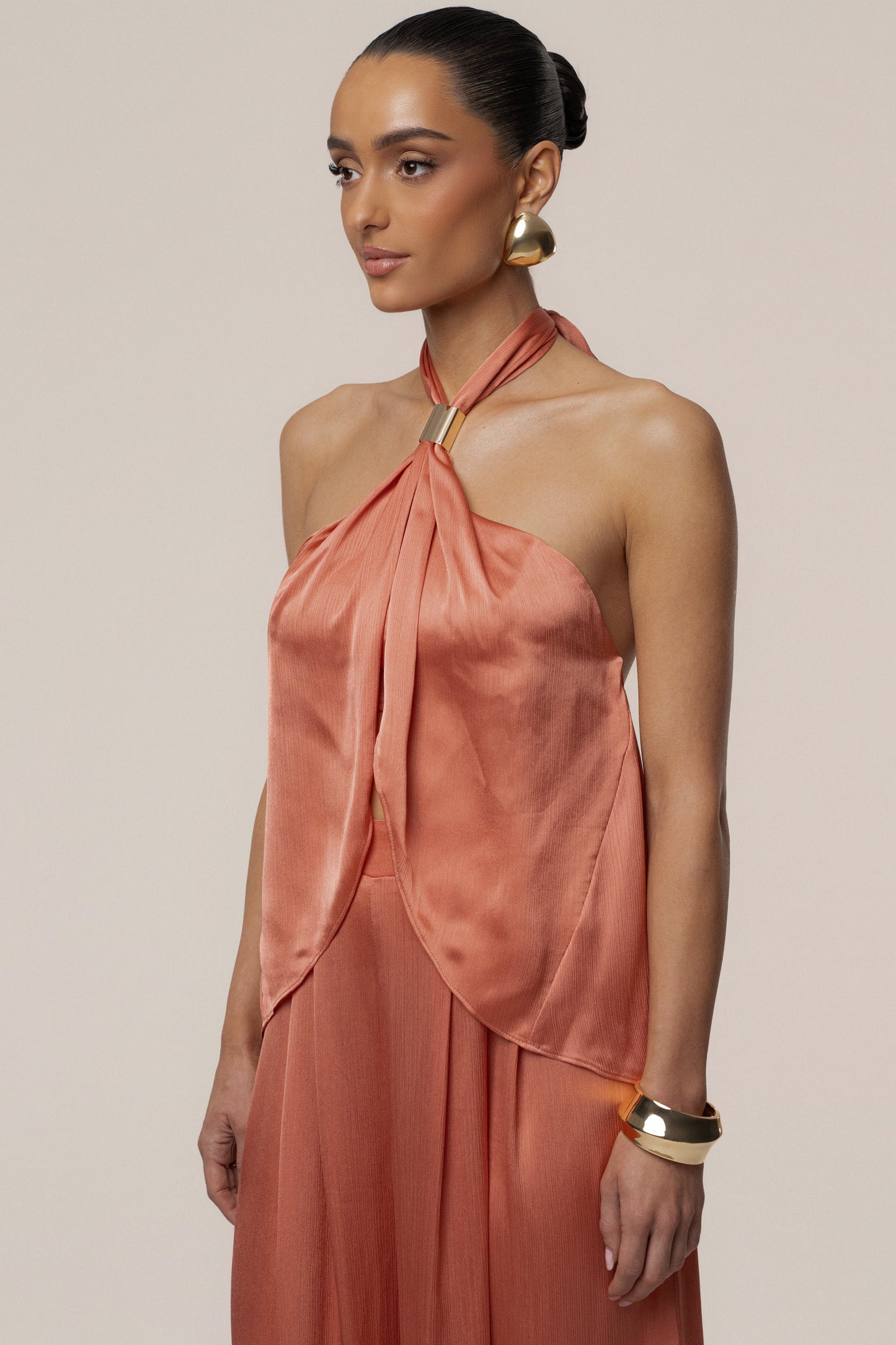 Salmon Cascade Satin Pant Set JLUXLABEL