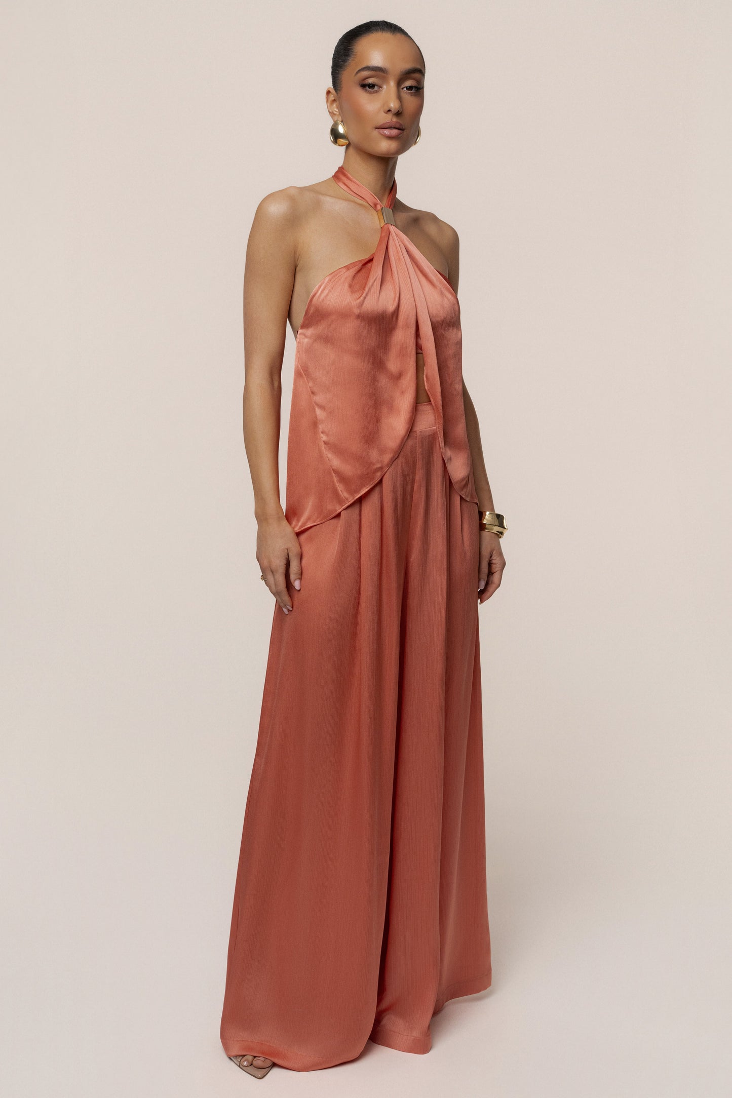 Salmon Cascade Satin Pant Set JLUXLABEL