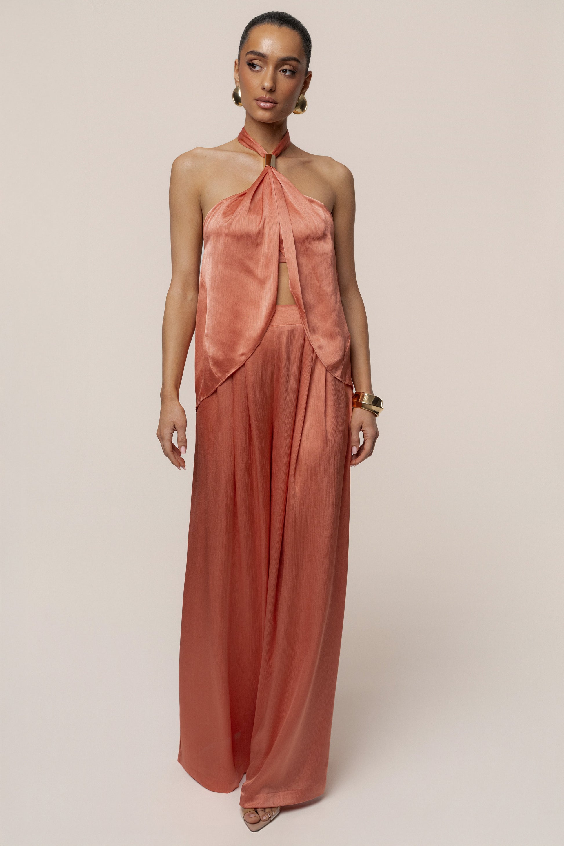 Salmon Cascade Satin Pant Set JLUXLABEL