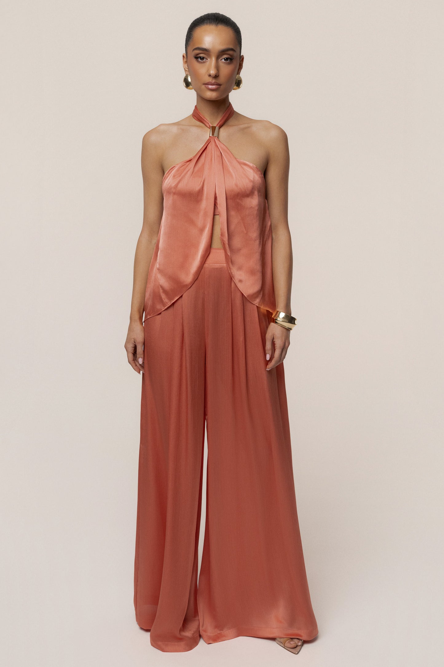 Salmon Cascade Satin Pant Set JLUXLABEL