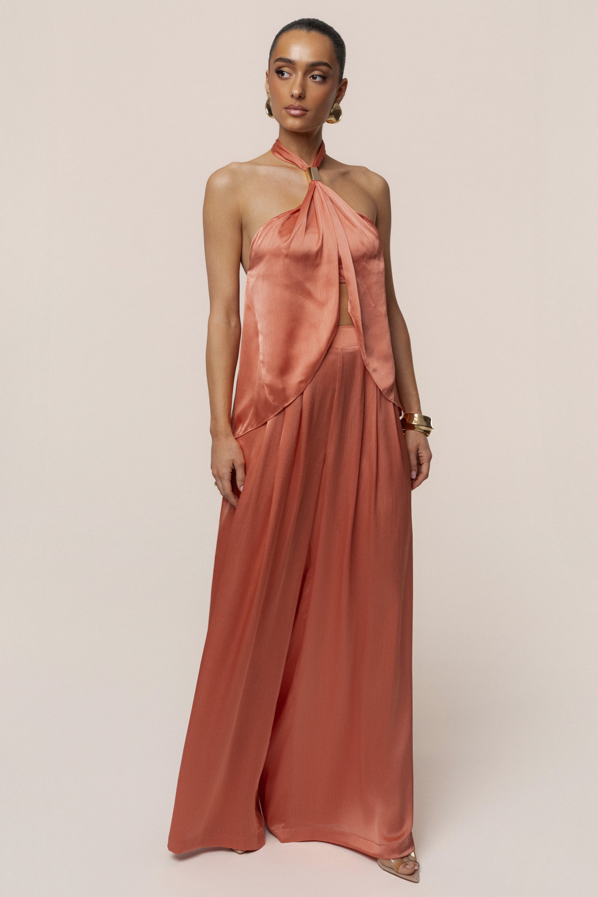 Salmon Cascade Satin Pant Set JLUXLABEL