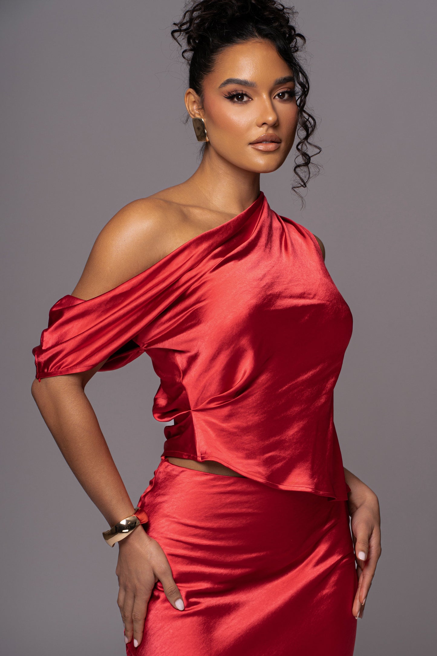 Red Rosi Asymmetrical Top