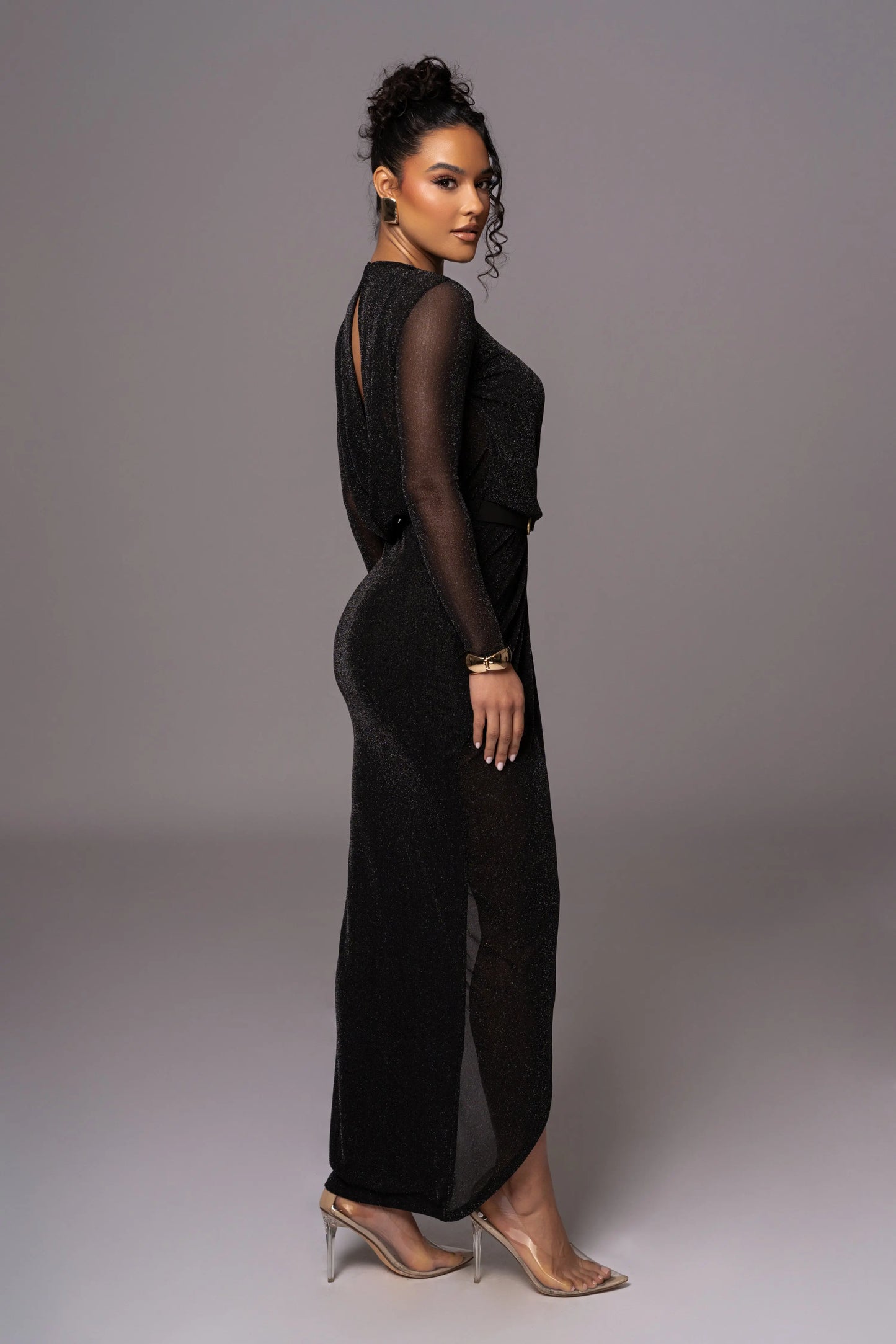 Black Araceli Gathered Maxi Dress JLUXLABEL