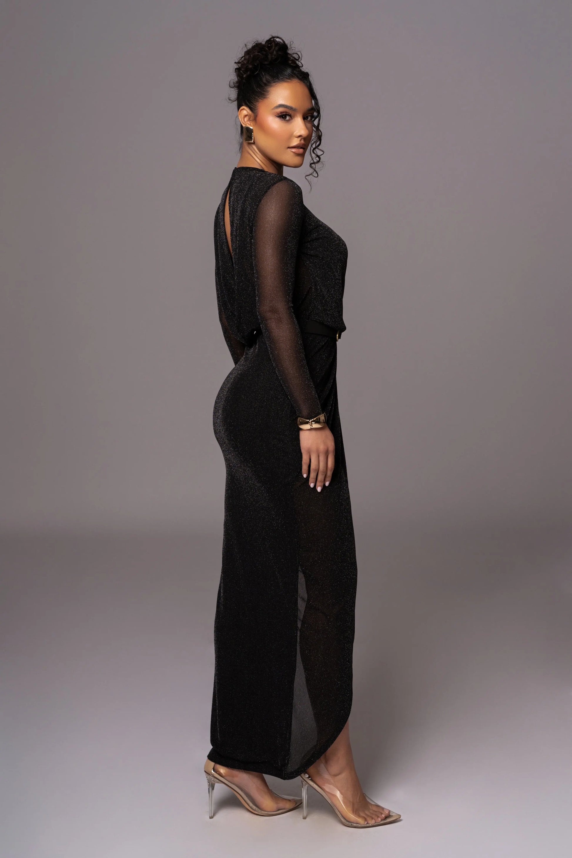Black Araceli Gathered Maxi Dress JLUXLABEL