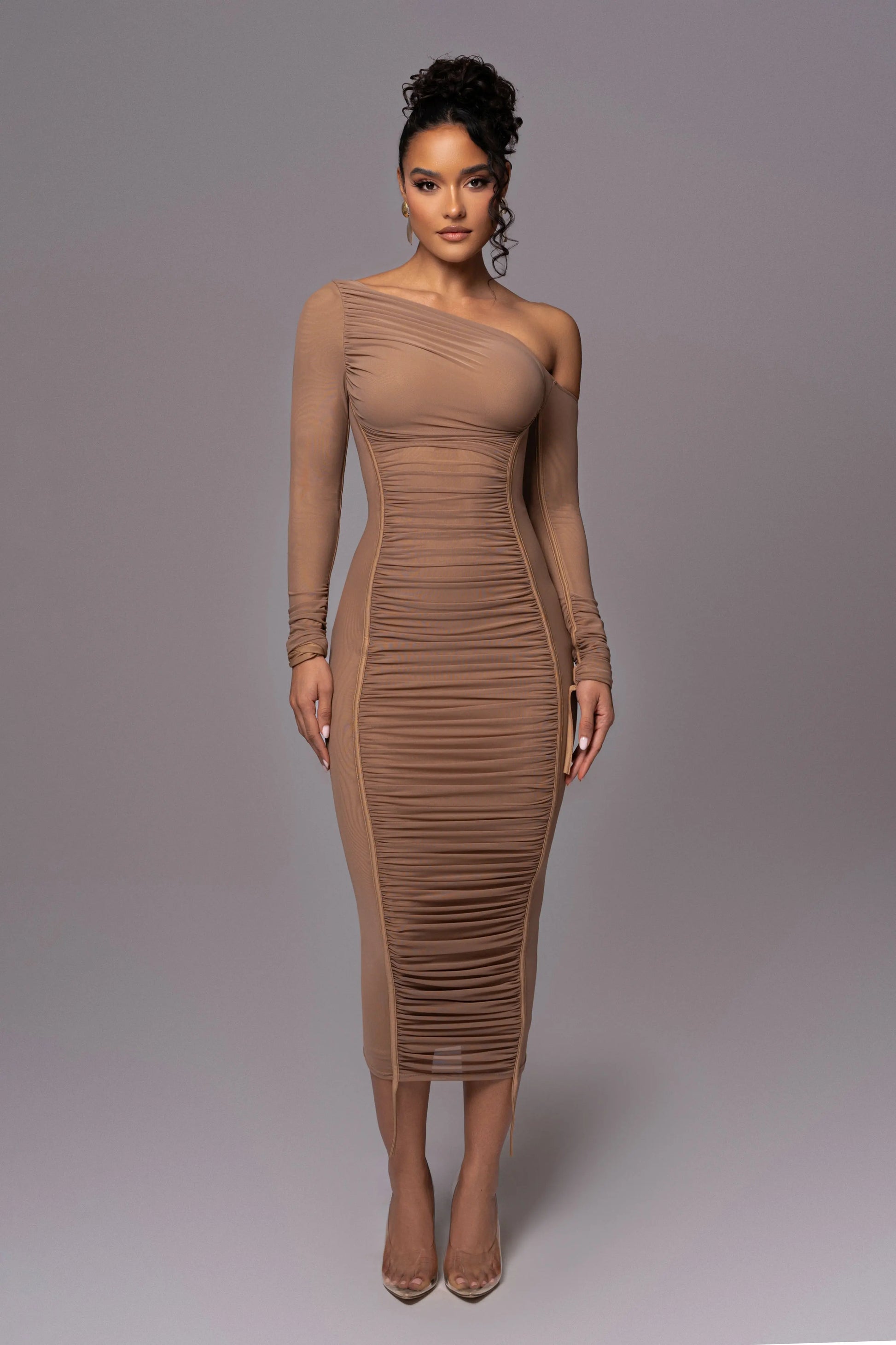 Beige Monika Midi Dress JLUXLABEL