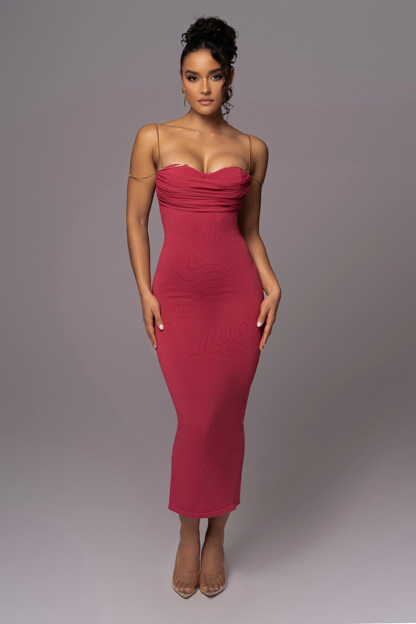 Pink La Lune Drape Midi Dress JLUXLABEL