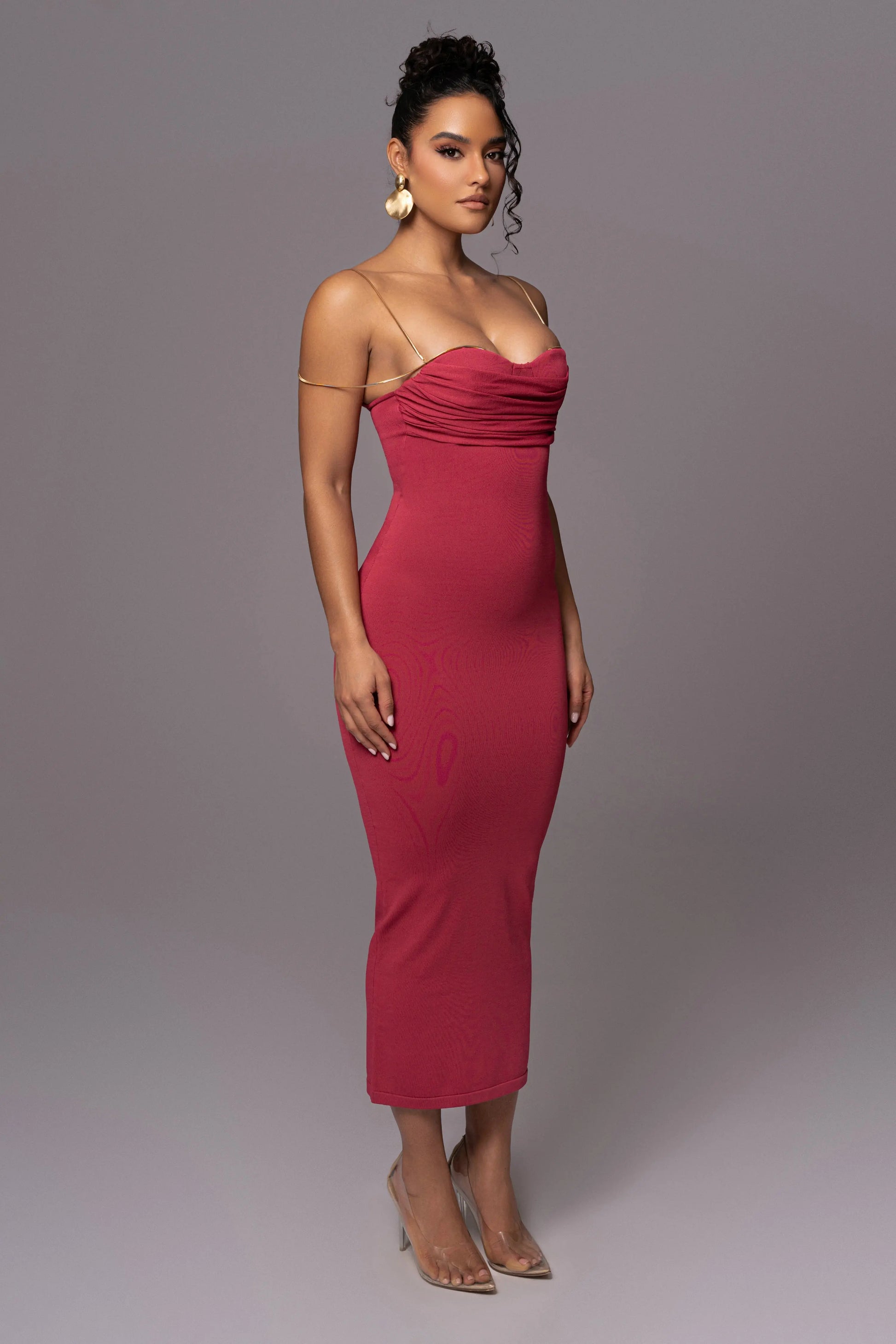 Pink La Lune Drape Midi Dress JLUXLABEL