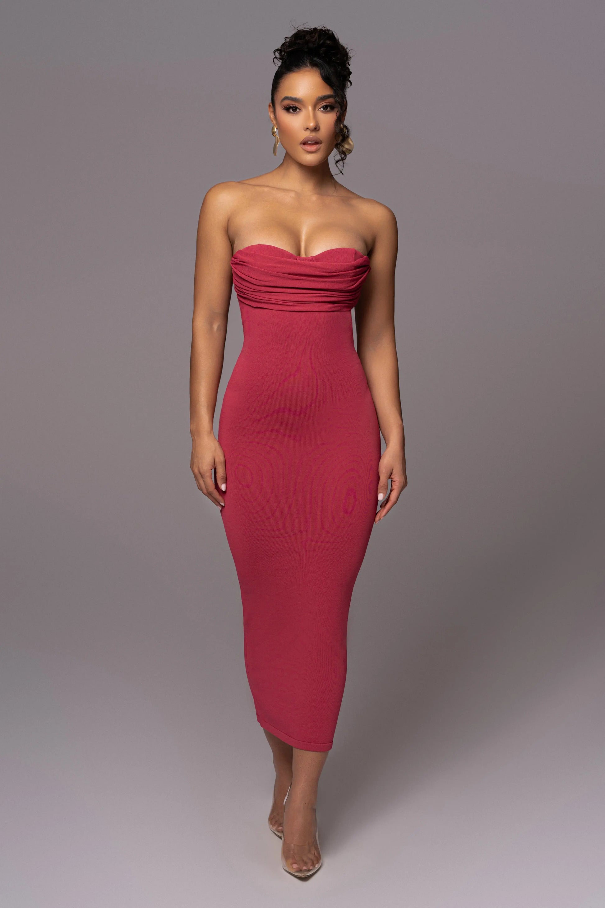 Pink La Lune Drape Midi Dress JLUXLABEL
