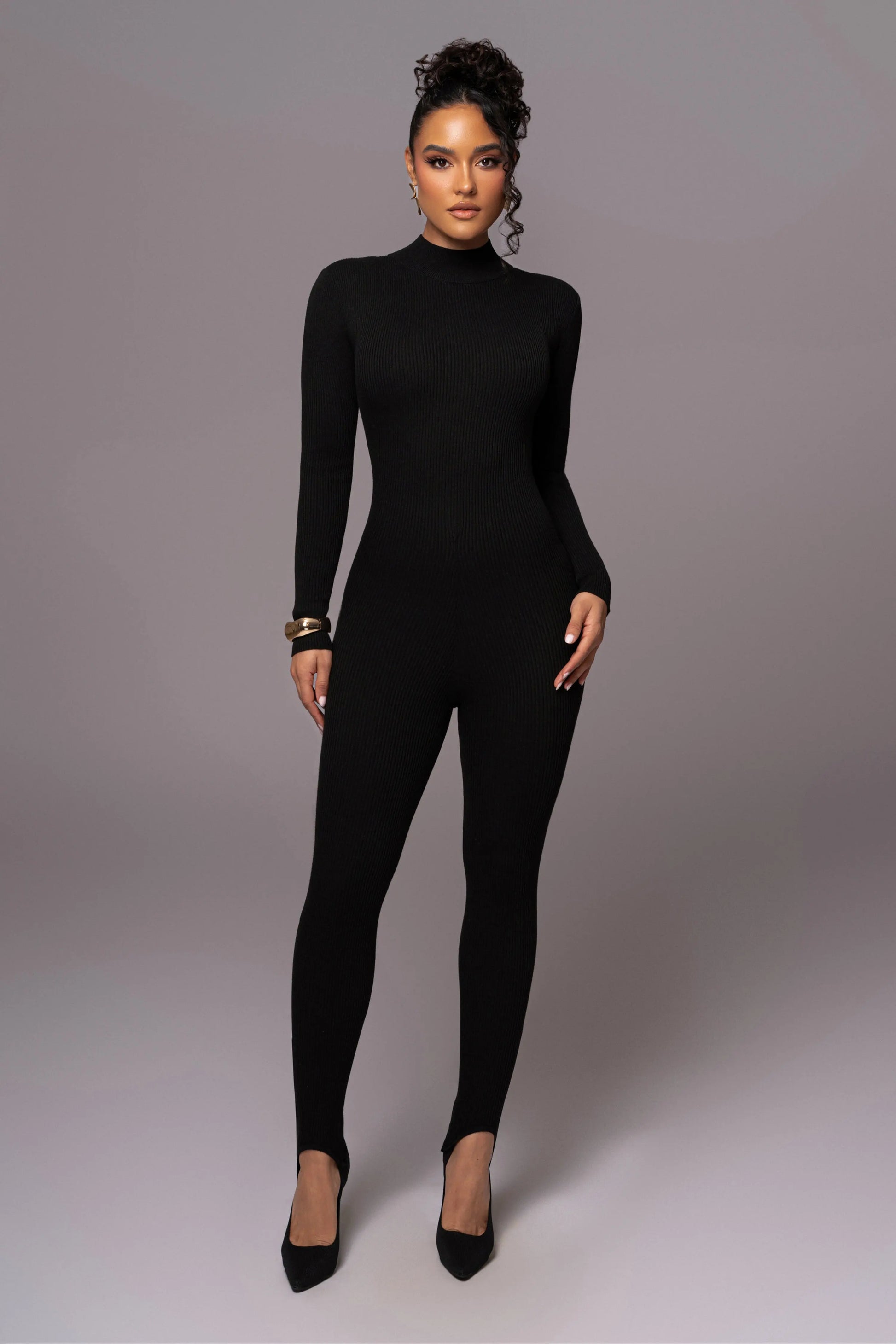 Black Minna Mock Neck Jumpsuit JLUXLABEL