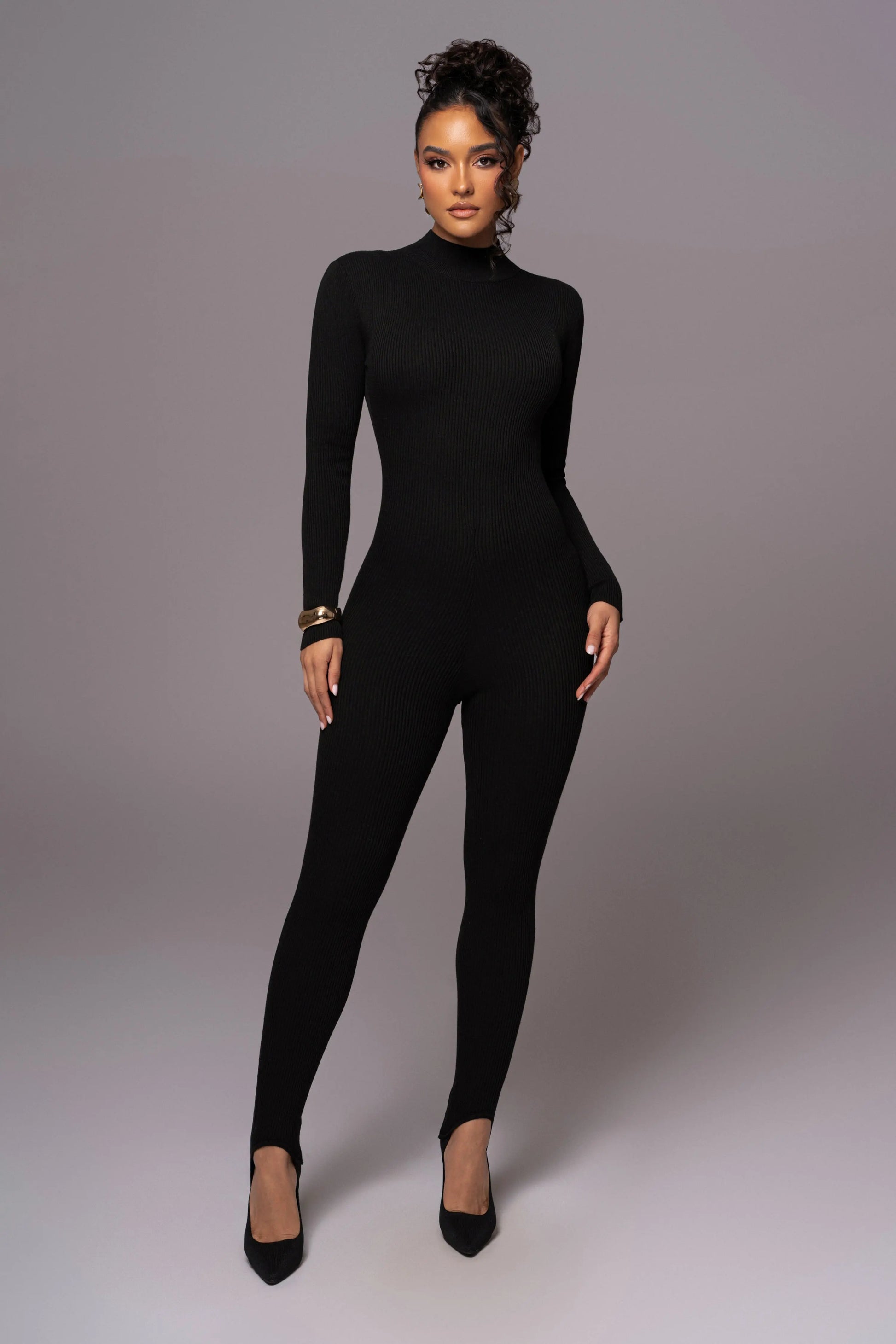 Black Minna Mock Neck Jumpsuit JLUXLABEL