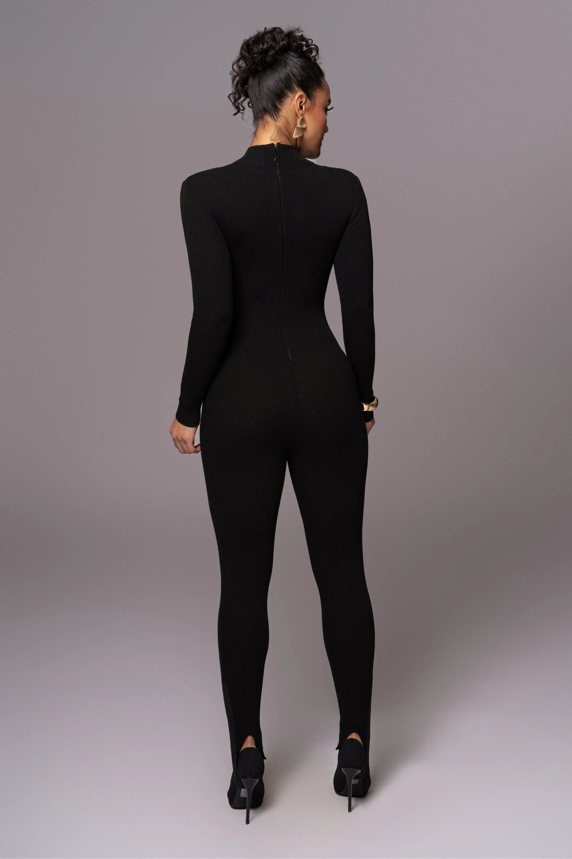 Black Minna Mock Neck Jumpsuit JLUXLABEL