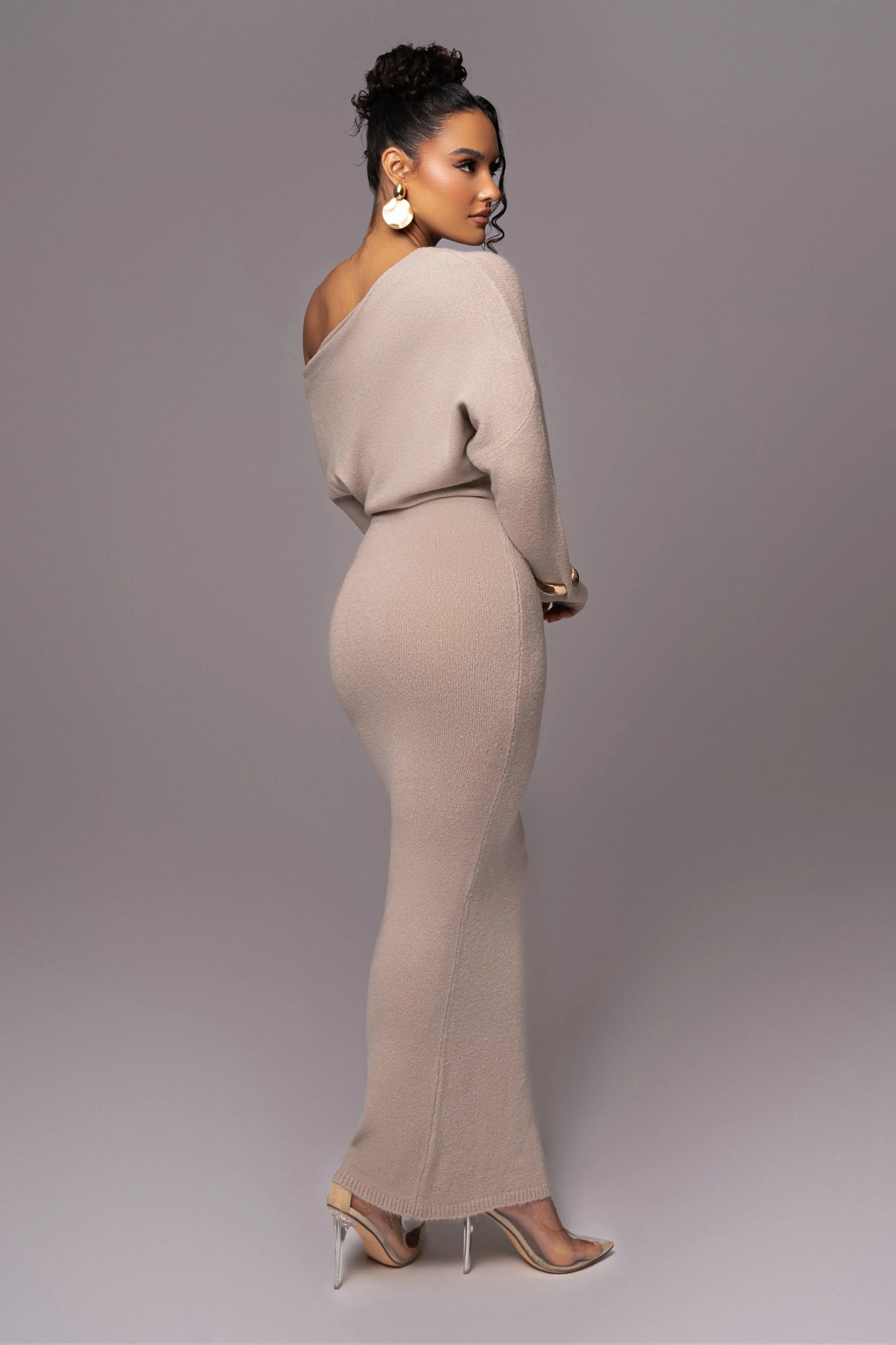 Beige Maddux Asymmetrical Maxi Dress JLUXLABEL