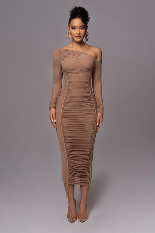 Beige Monika Midi Dress JLUXLABEL