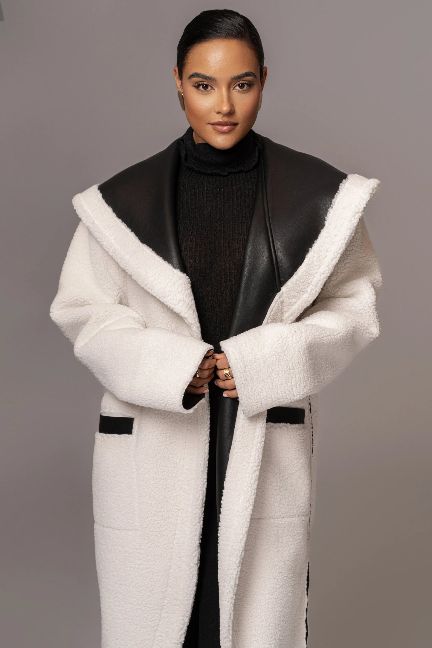 Black Jaida Reversible Teddy Coat JLUXLABEL