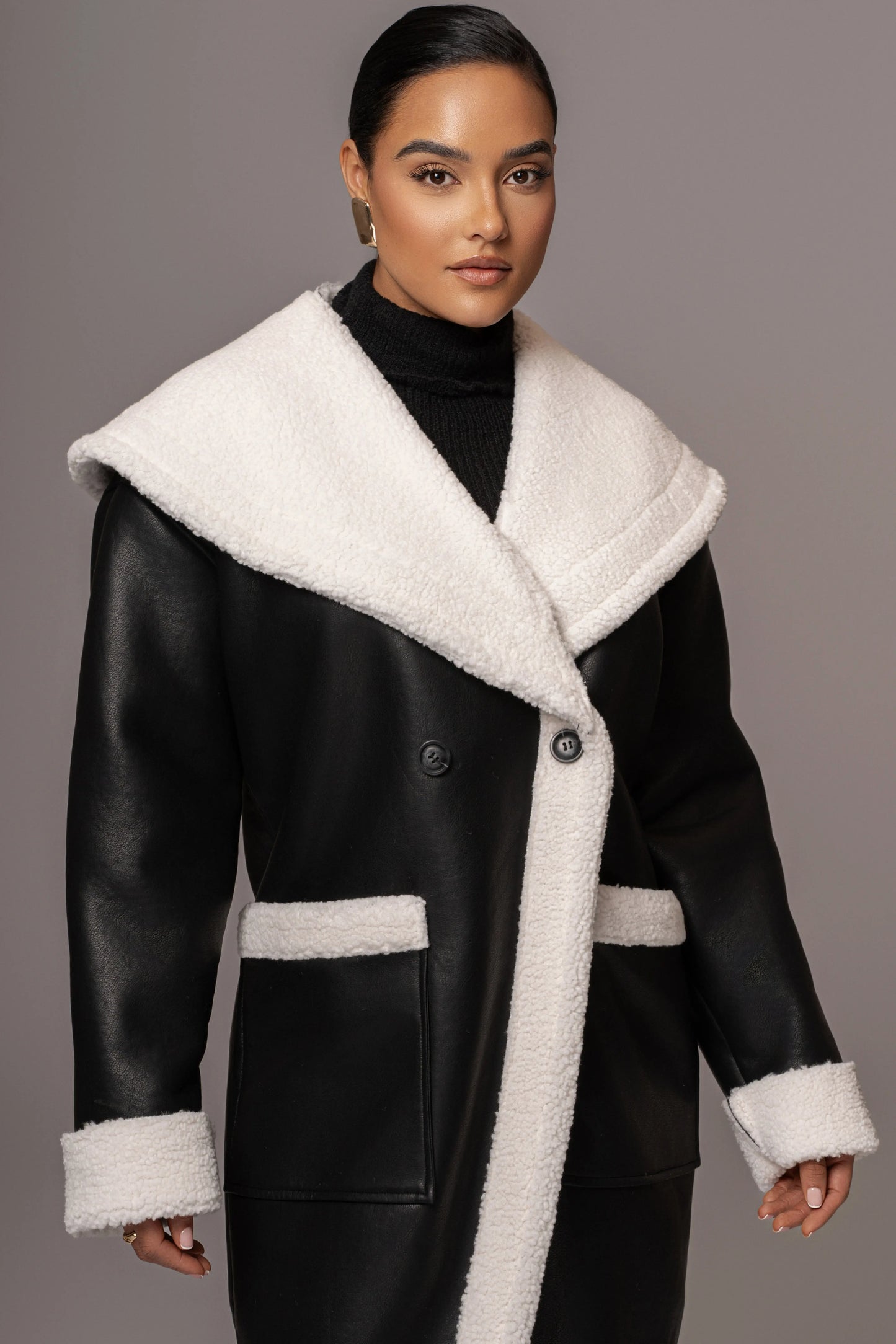 Black Jaida Reversible Teddy Coat JLUXLABEL