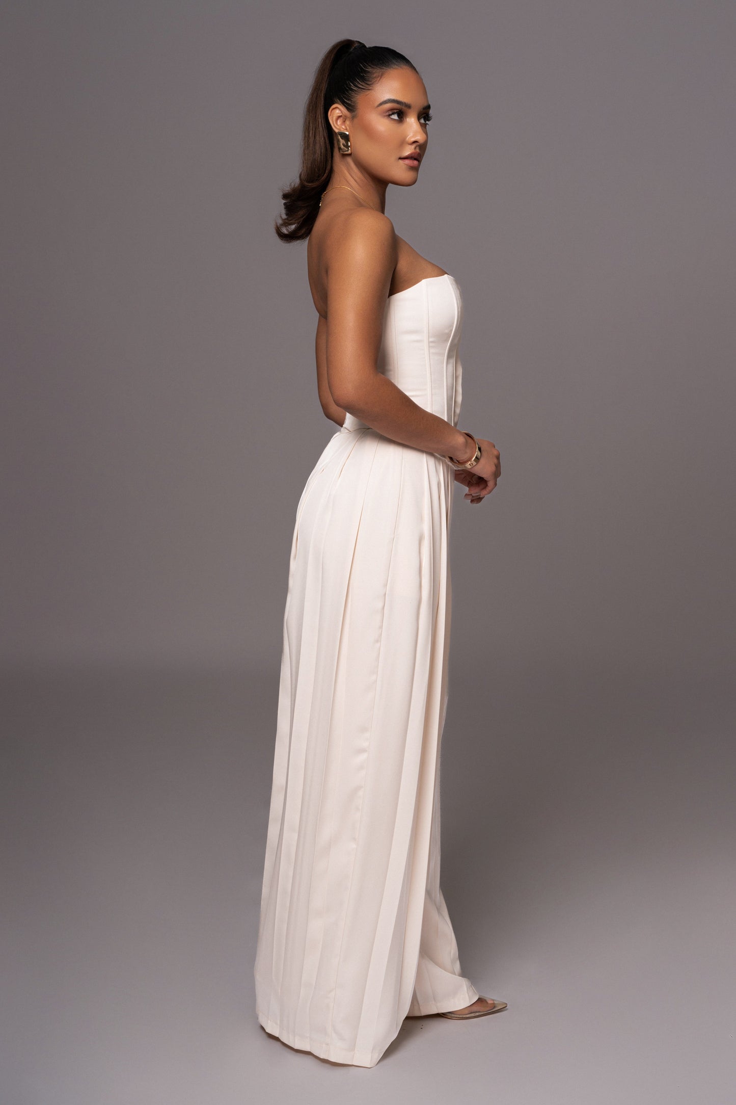 Buttercream Clara Wide Leg Pleated Trousers