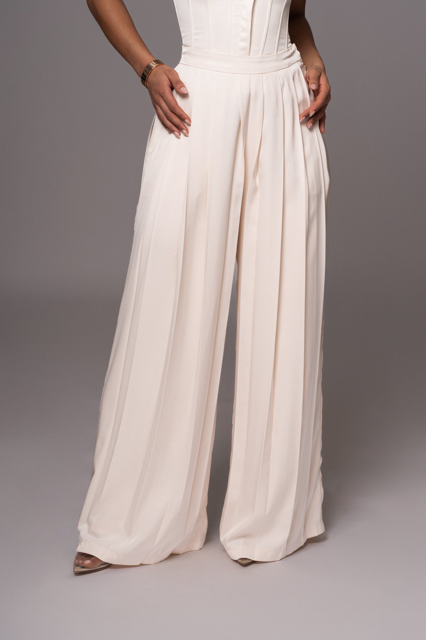Buttercream Clara Wide Leg Pleated Trousers