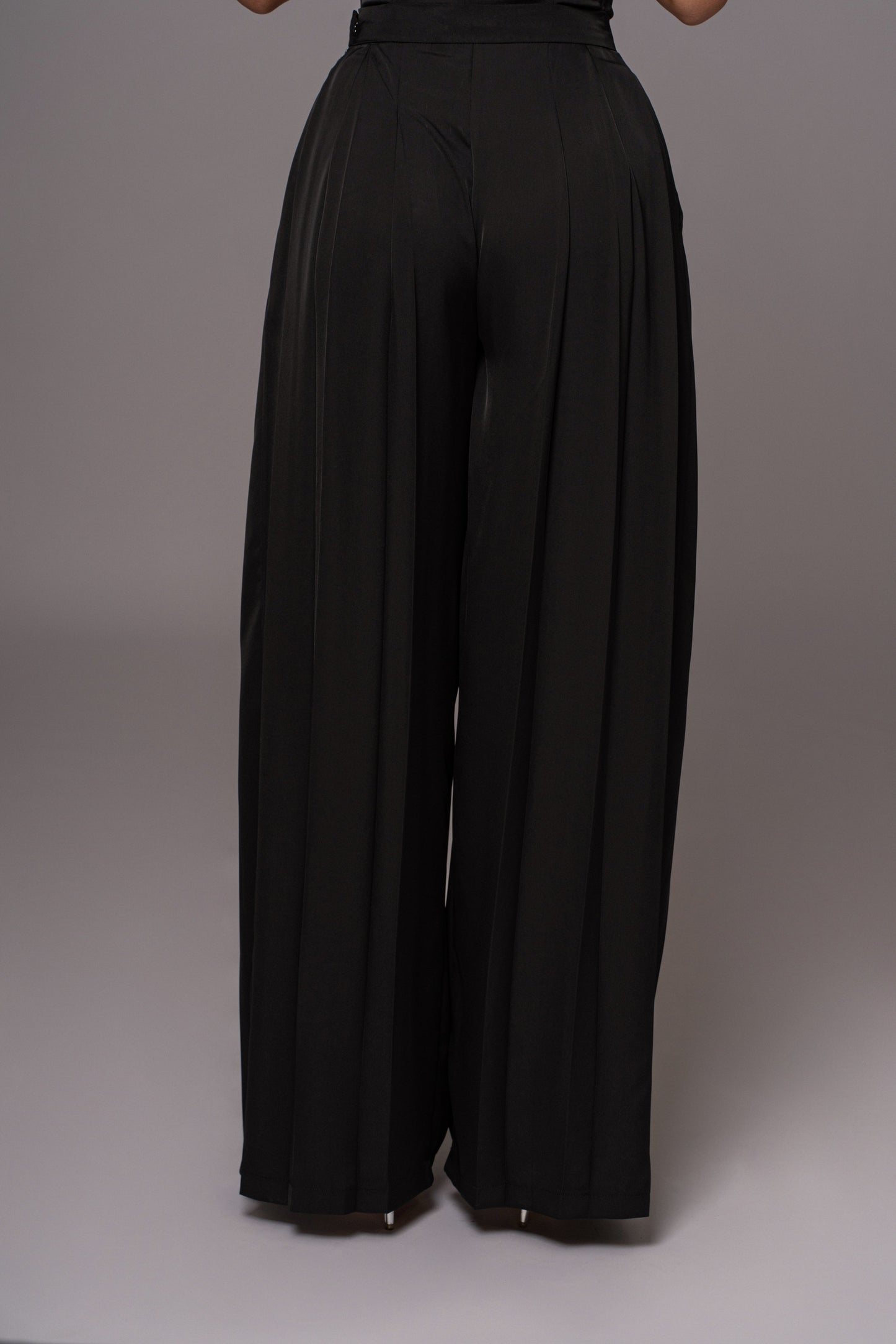 Black Clara Wide Leg Pleated Trousers