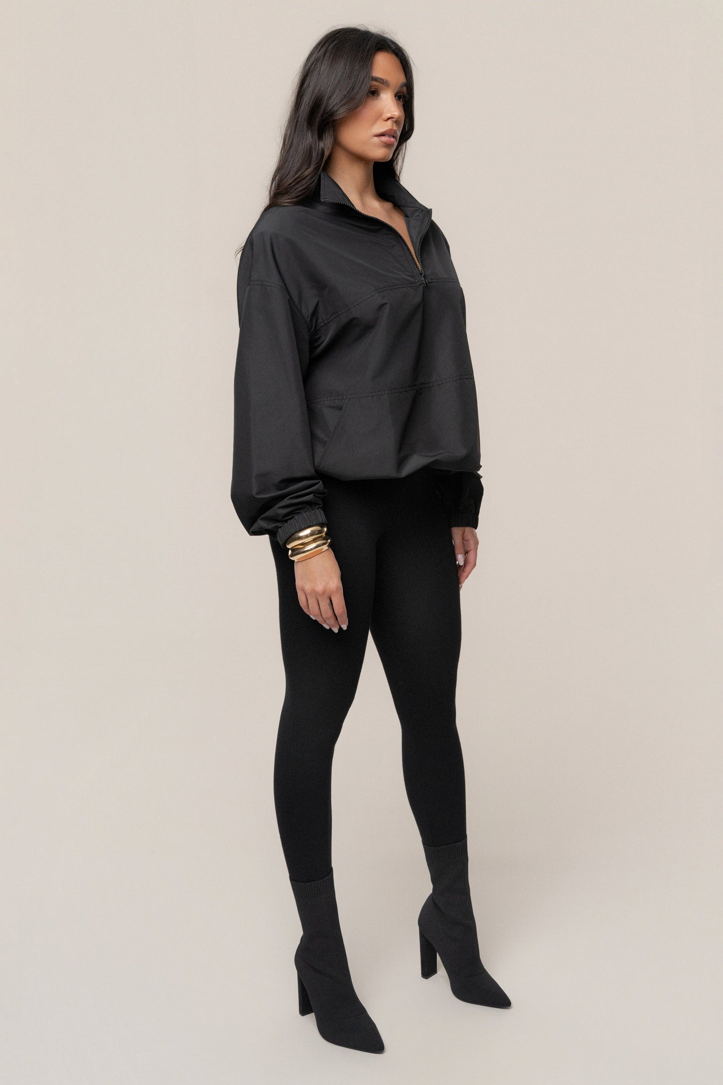 Black Oversized Funnel Jacket
