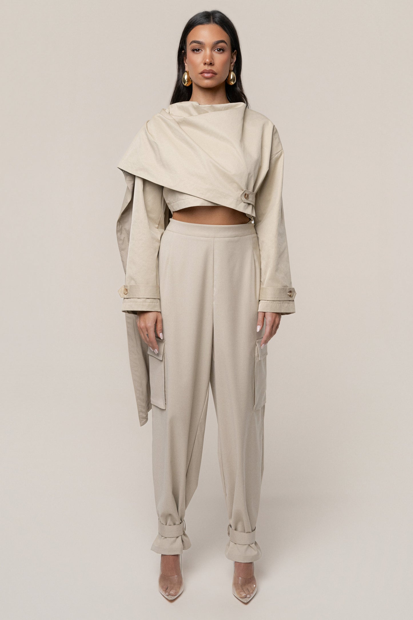 Khaki Autumn Flow Cargo Pants