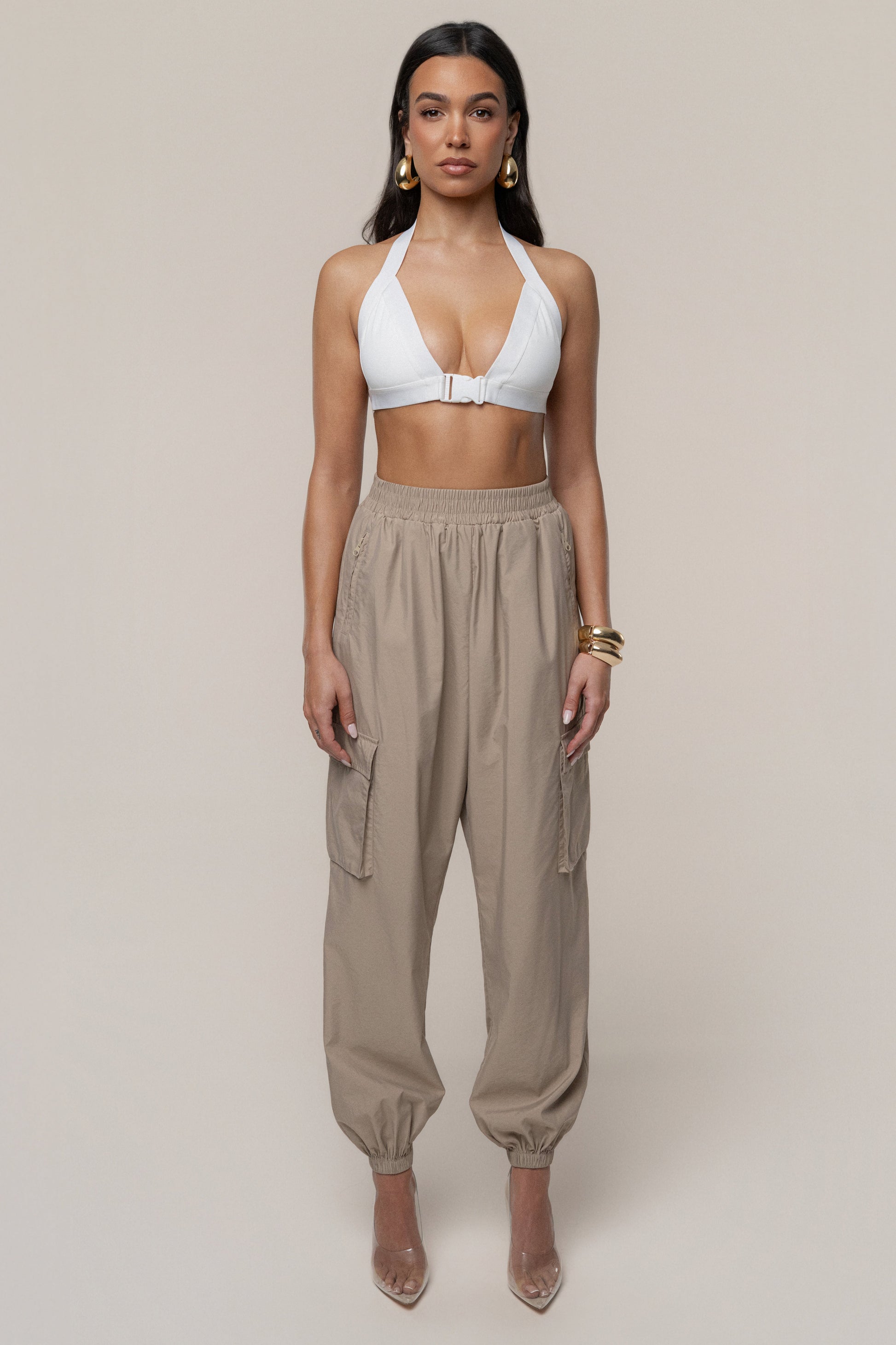 Ivory Belted Motion Halter Top JLUXLABEL