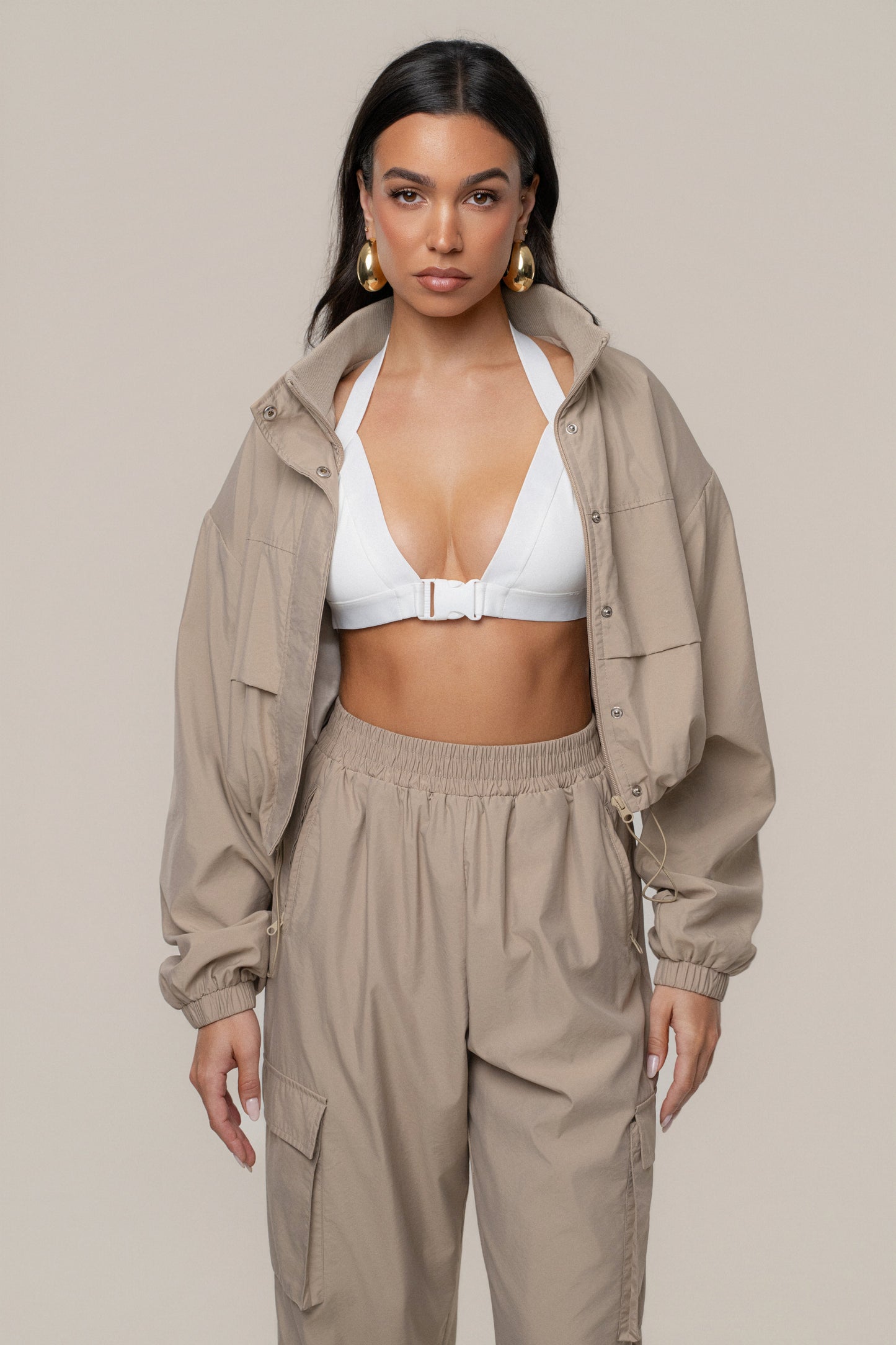 Ivory Belted Motion Halter Top JLUXLABEL