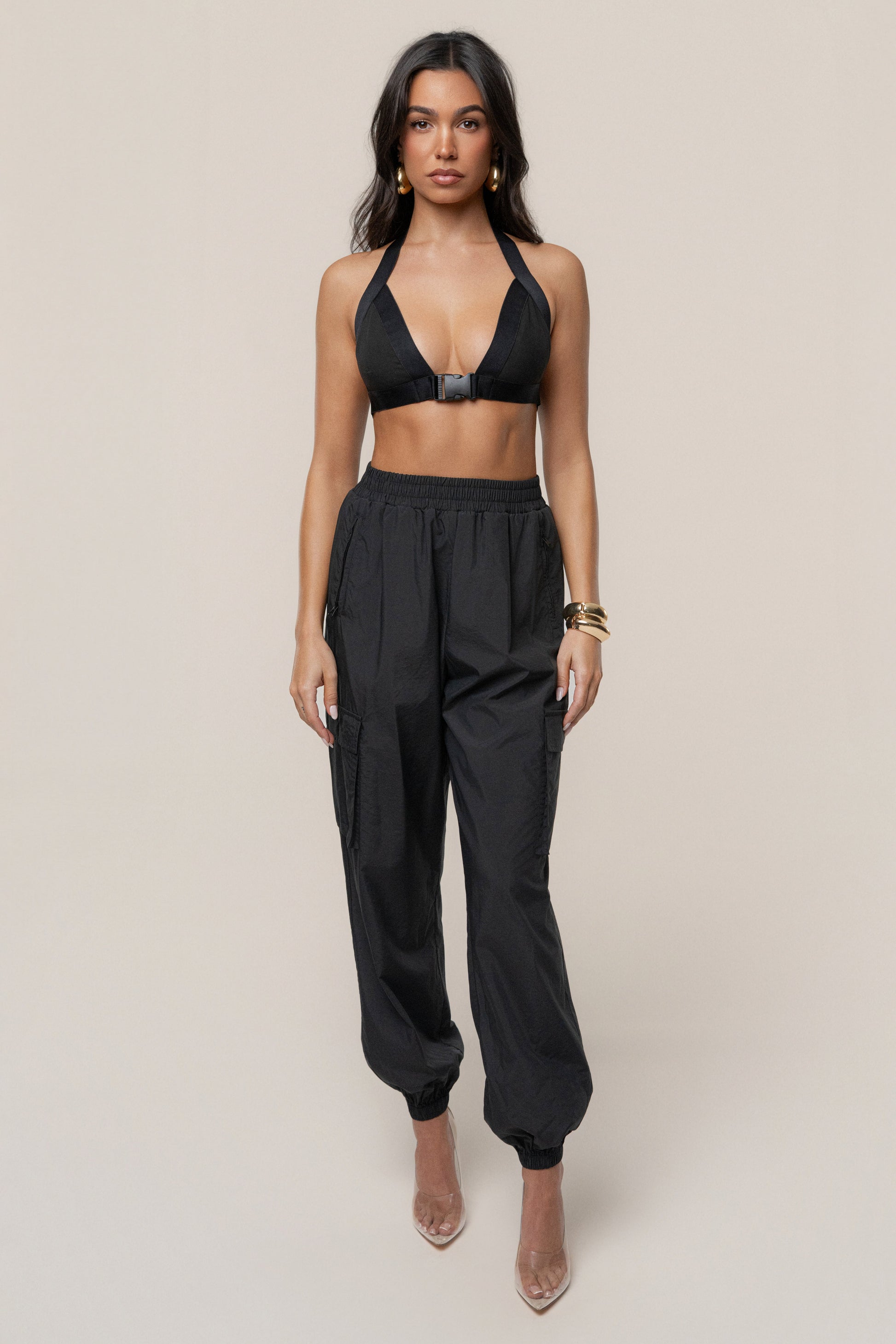 Black Belted Motion Halter Top JLUXLABEL