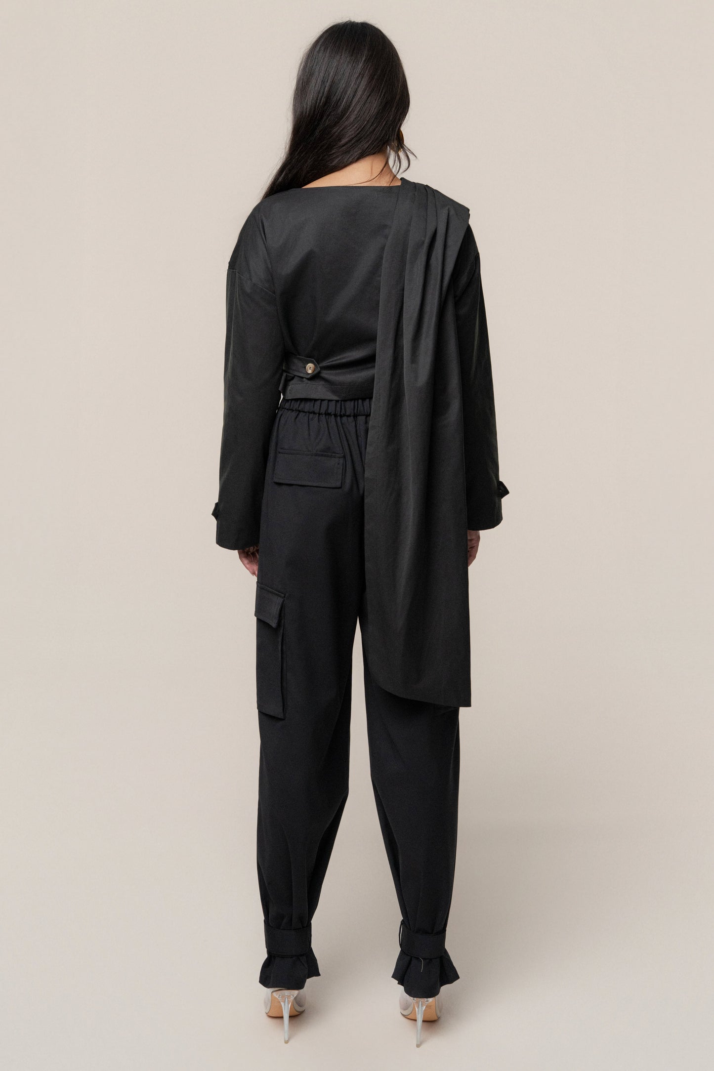 Black Autumn Flow Cargo Pants