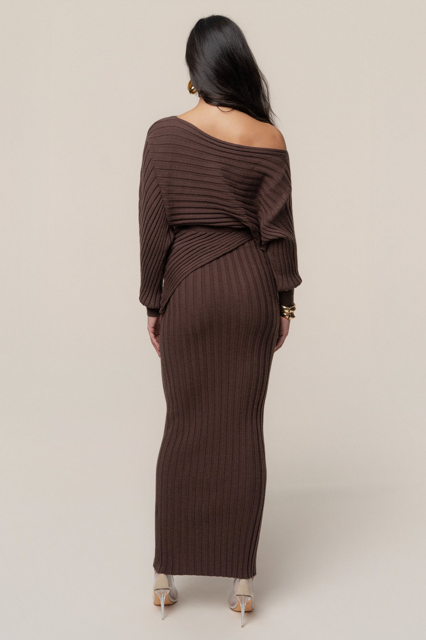 Brown Clarity Ribbed Skirt Set JLUXLABEL