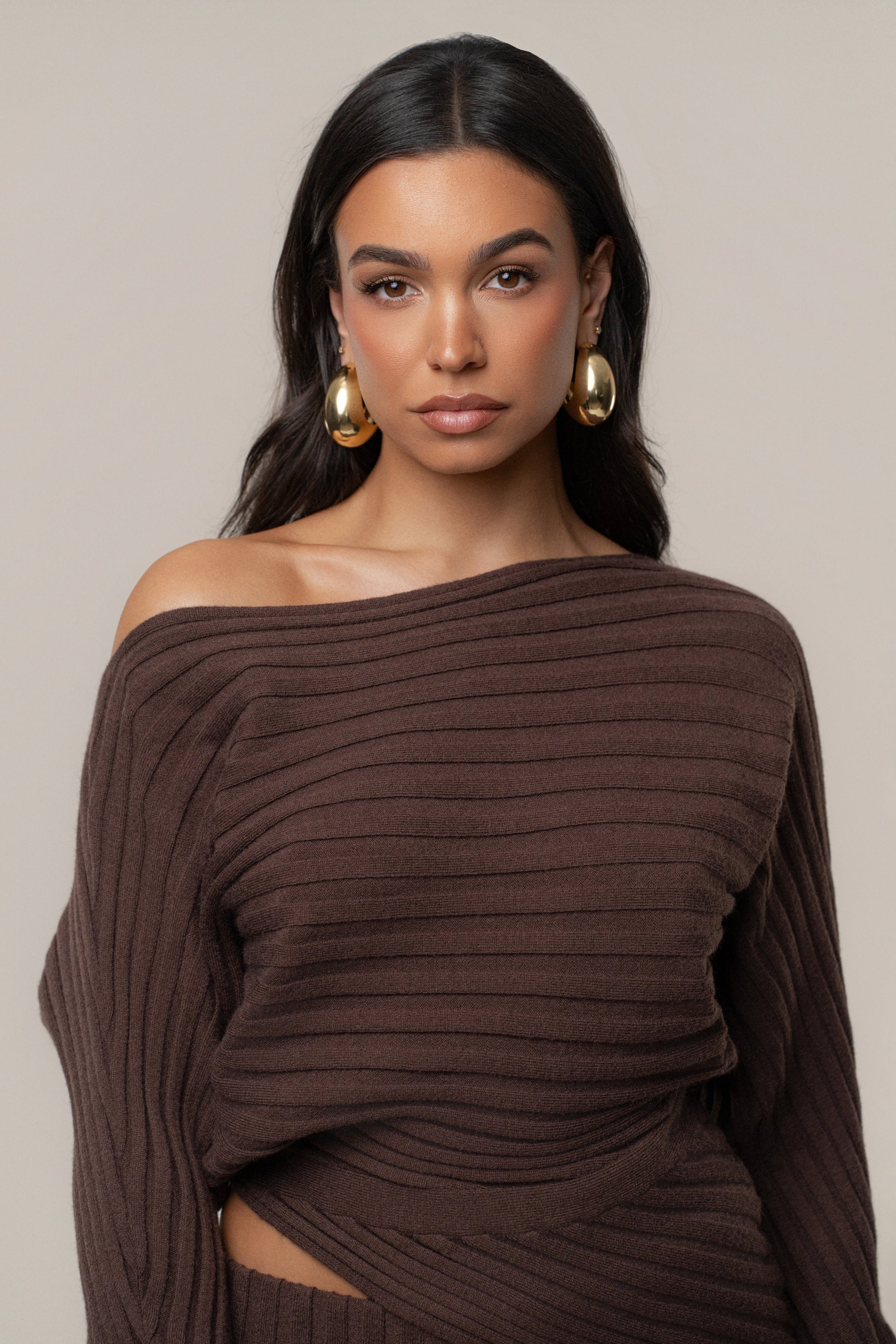 Brown Clarity Ribbed Skirt Set JLUXLABEL