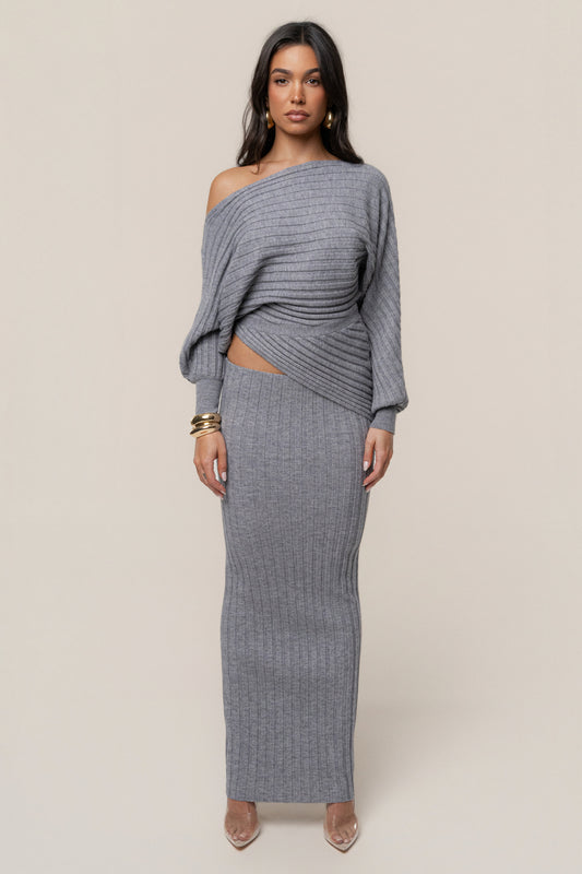 Heather Grey Clarity Ribbed Skirt Set JLUXLABEL