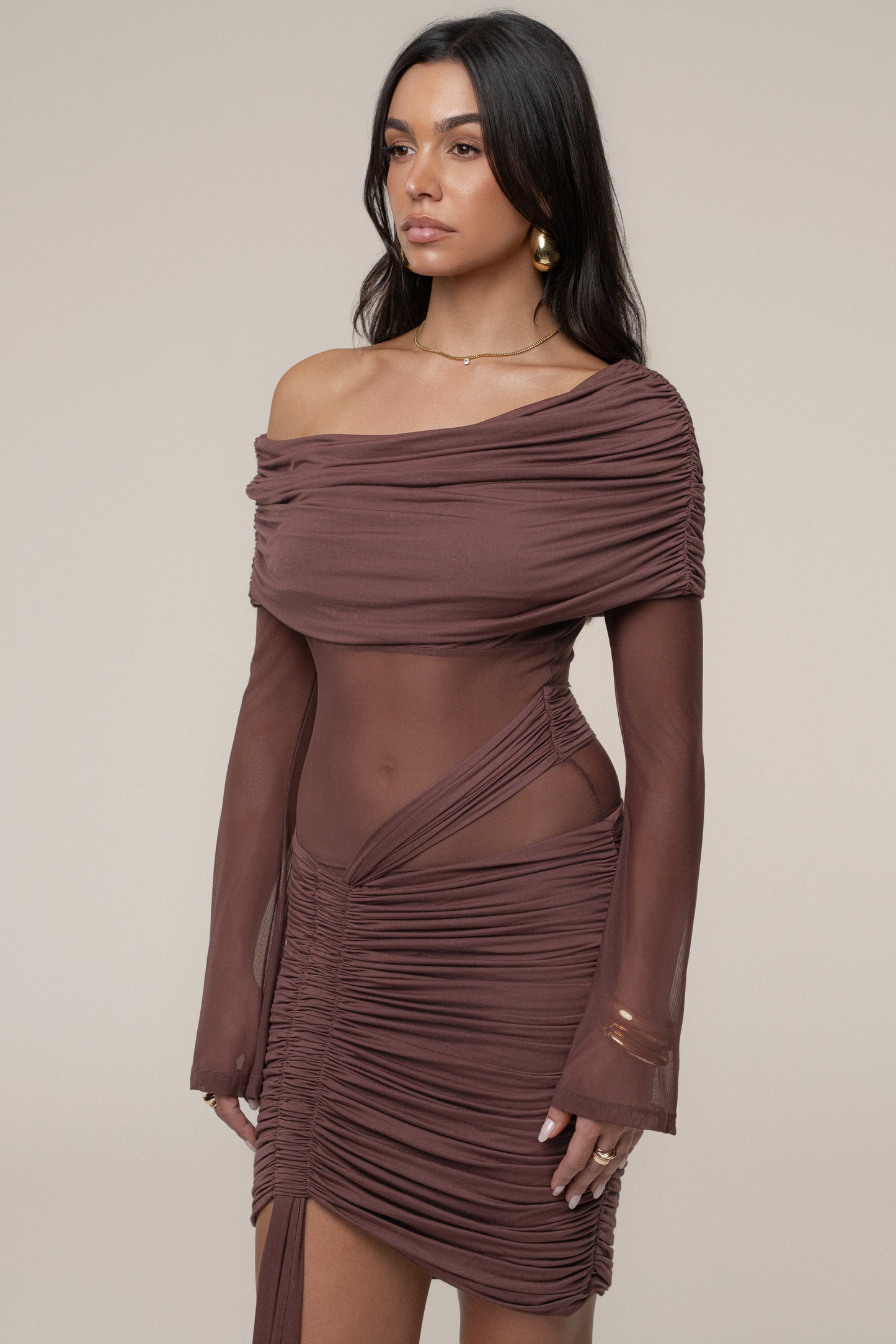 Brown After Hours Drape Dress JLUXLABEL