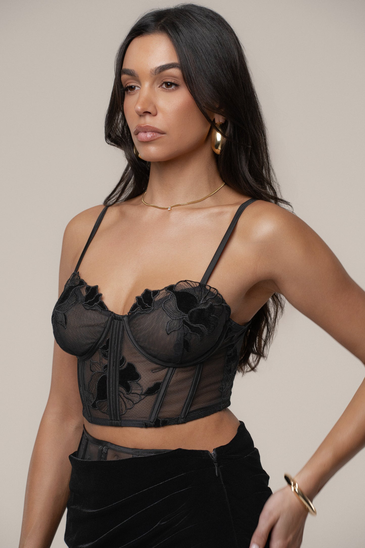 Black Velvet And Lace Bustier JLUXLABEL