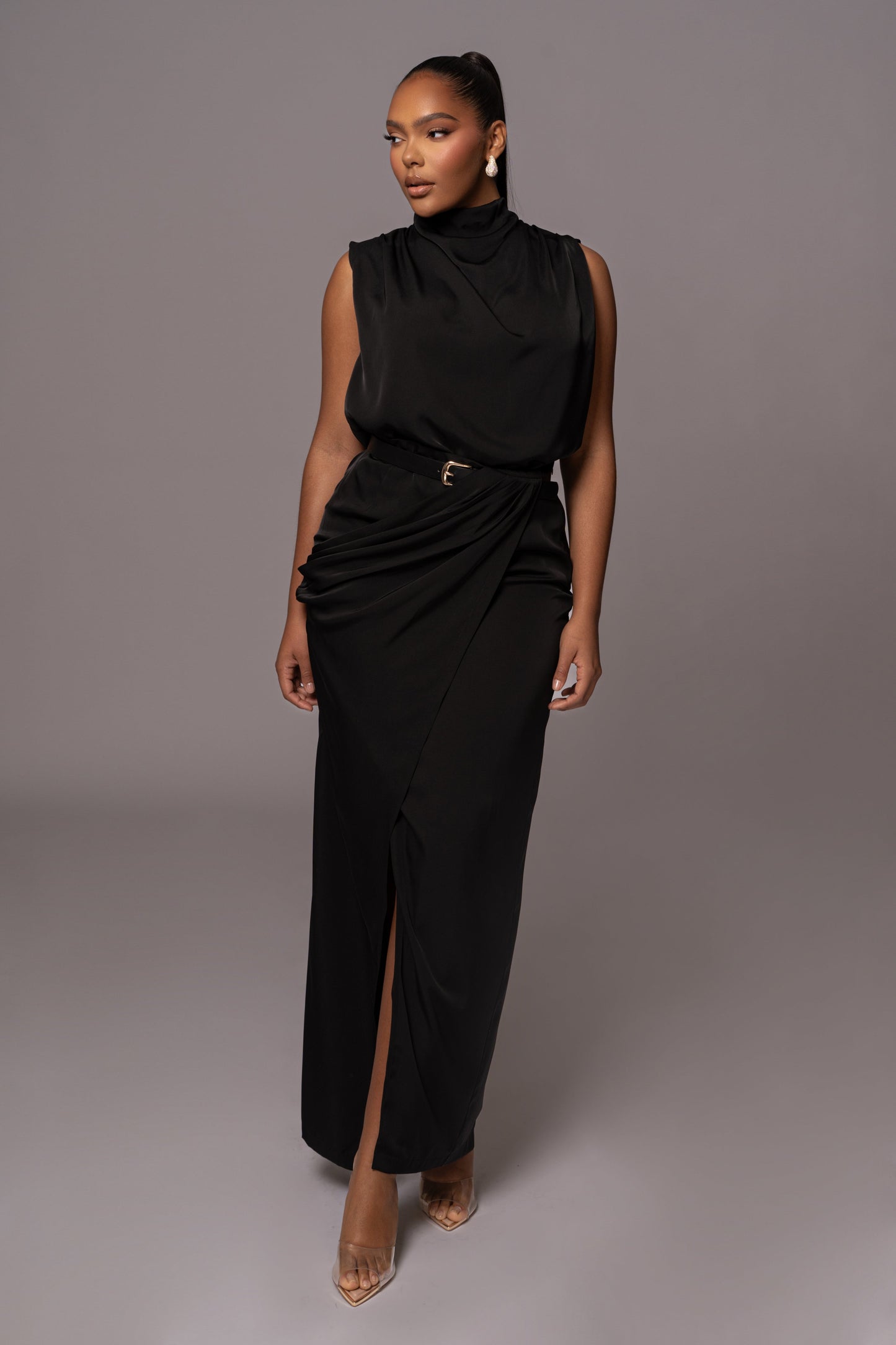 Black Jamila Drape Skirt