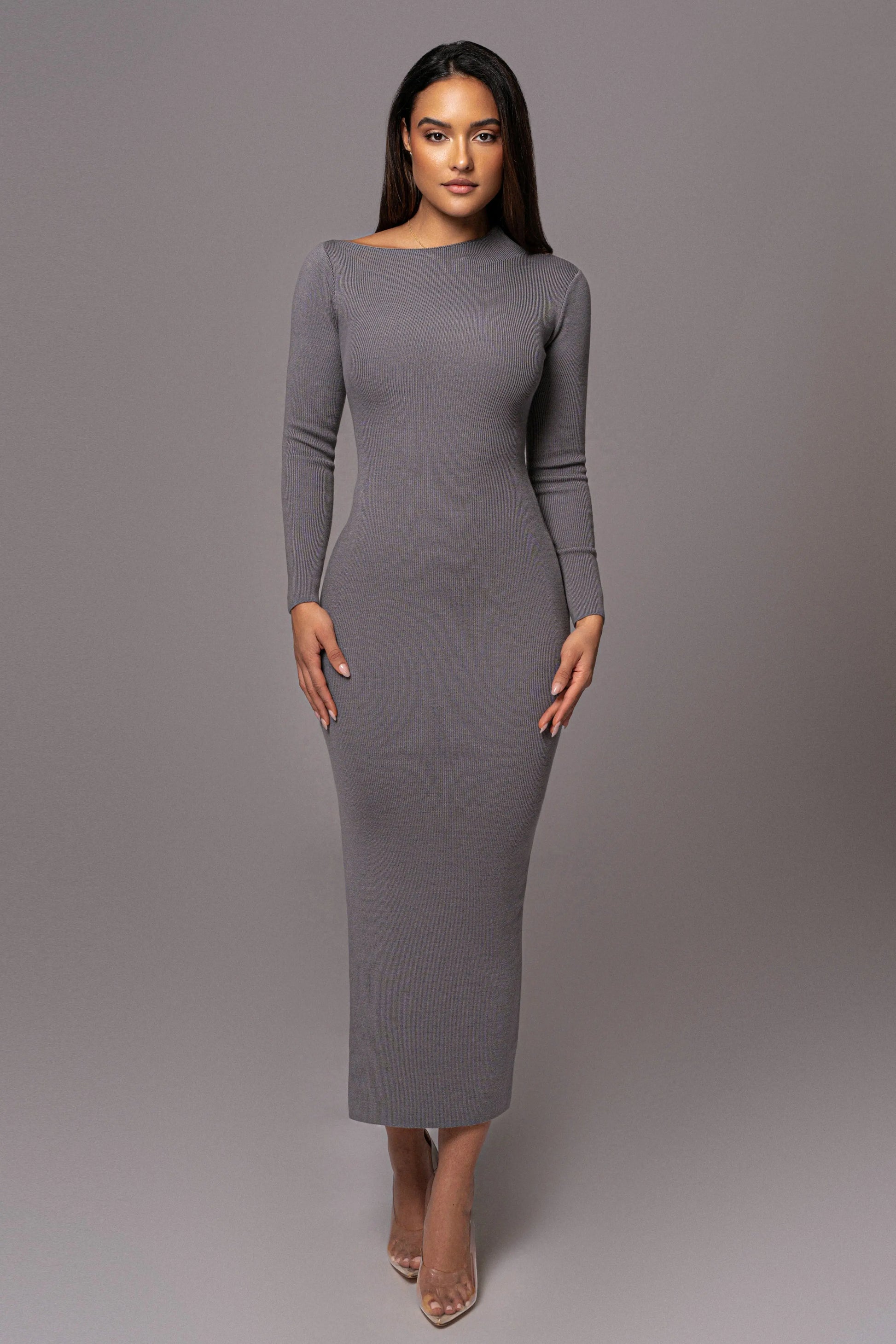 Grey Meant To Be Knit Maxi Dress JLUXLABEL