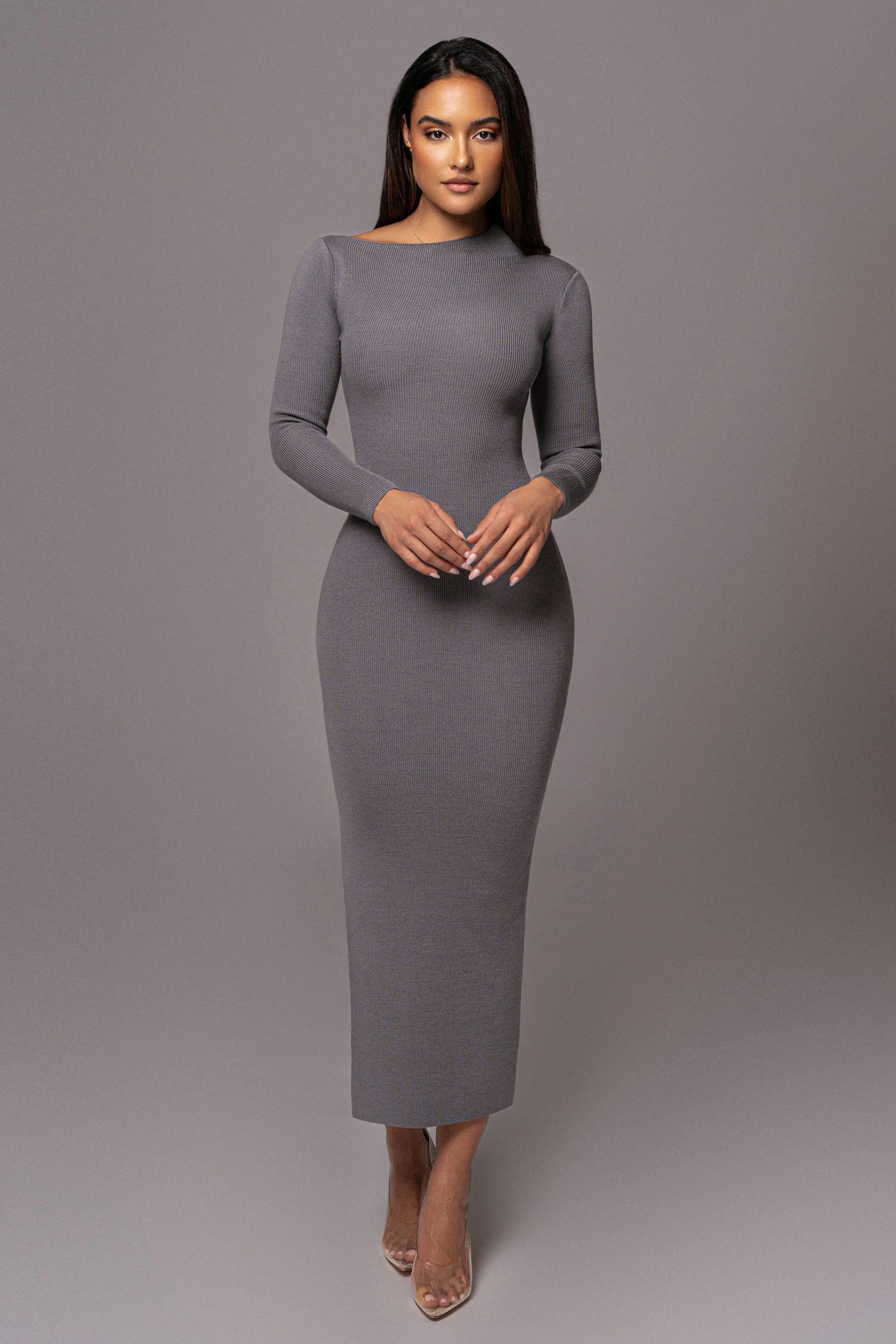 Grey Meant To Be Knit Maxi Dress JLUXLABEL
