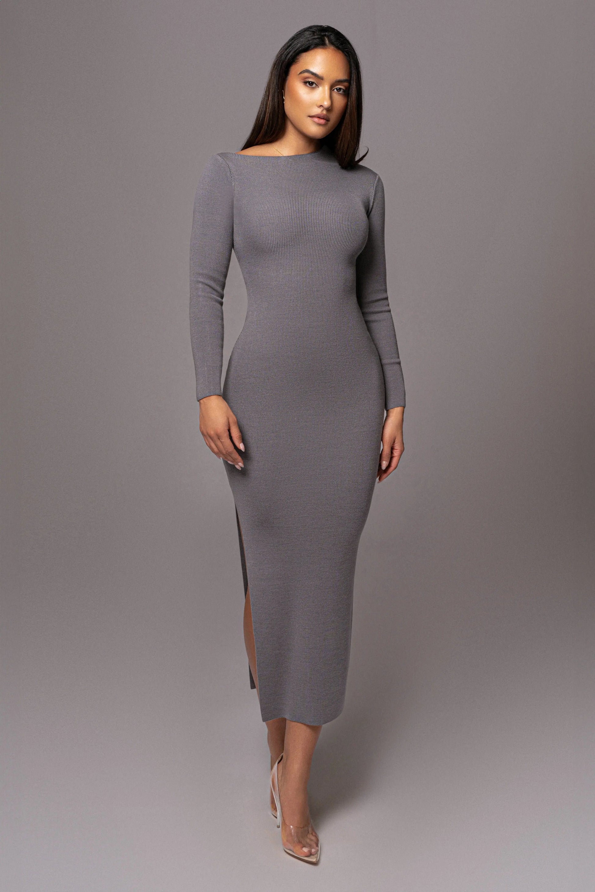 Grey Meant To Be Knit Maxi Dress JLUXLABEL
