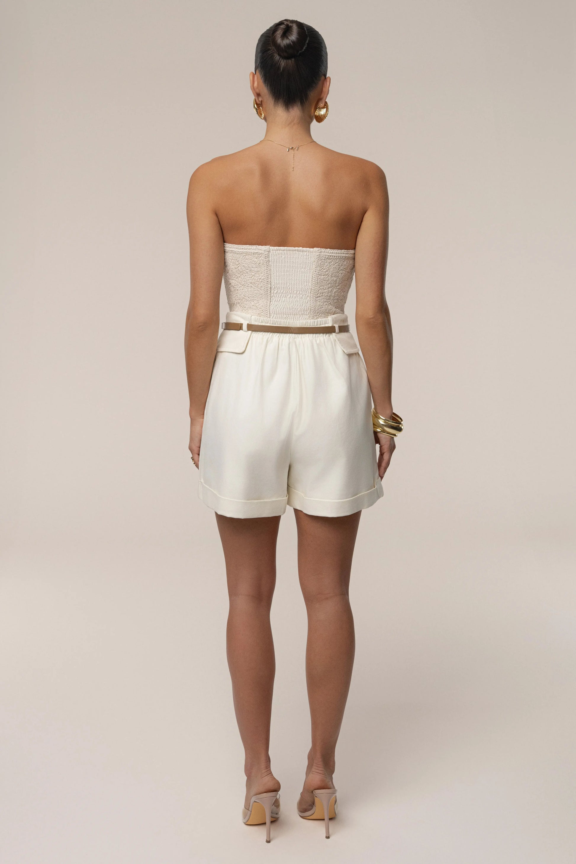 Ivory Belted Cargo Shorts JLUXLABEL