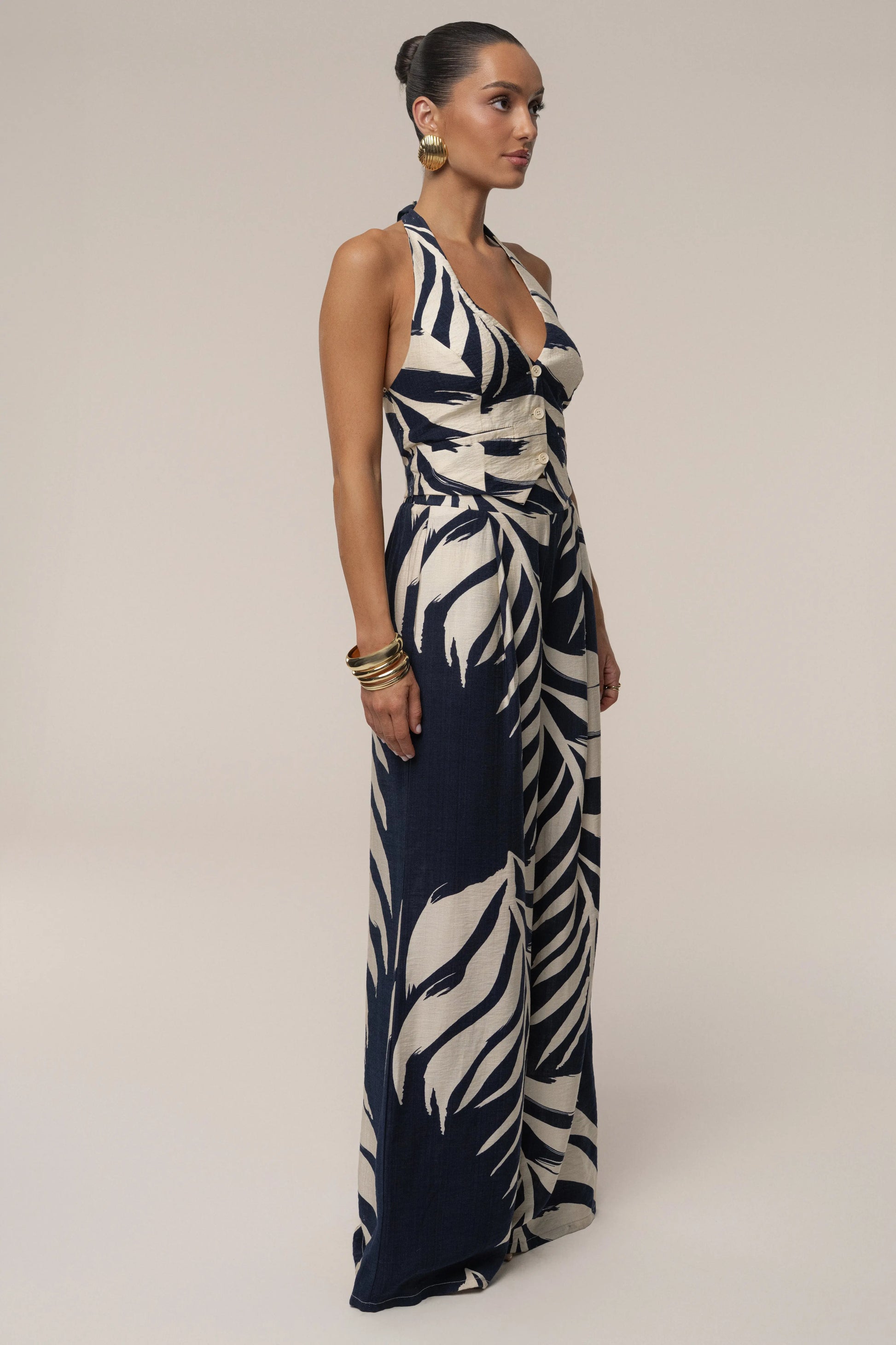 Navy Palm Print Tropical Daze Pant Set JLUXLABEL