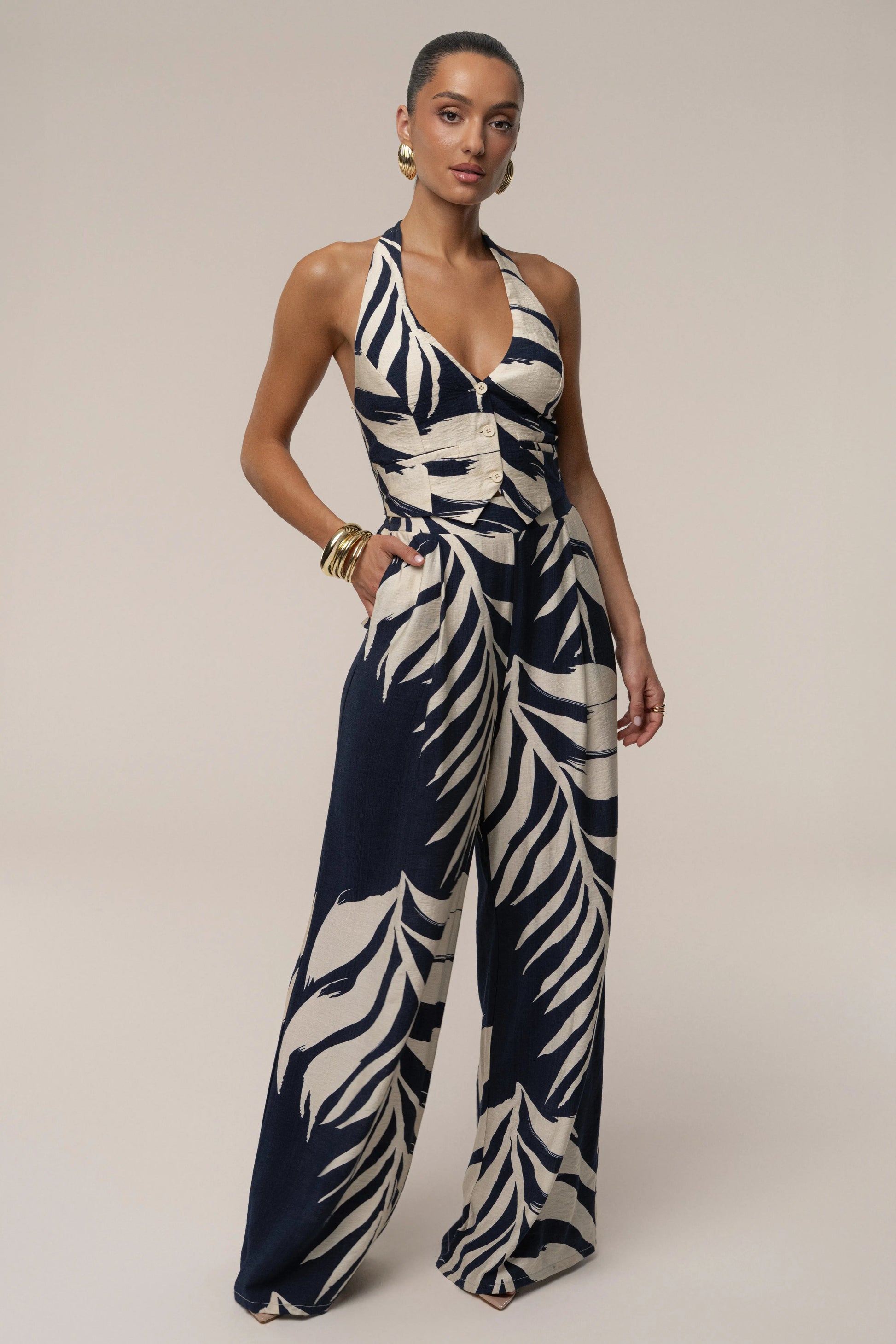 Navy Palm Print Tropical Daze Pant Set JLUXLABEL