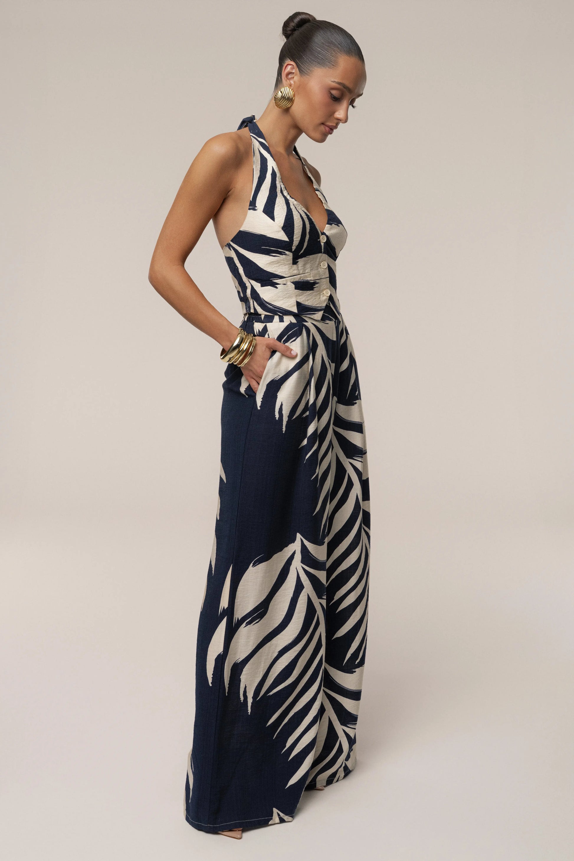 Navy Palm Print Tropical Daze Pant Set JLUXLABEL
