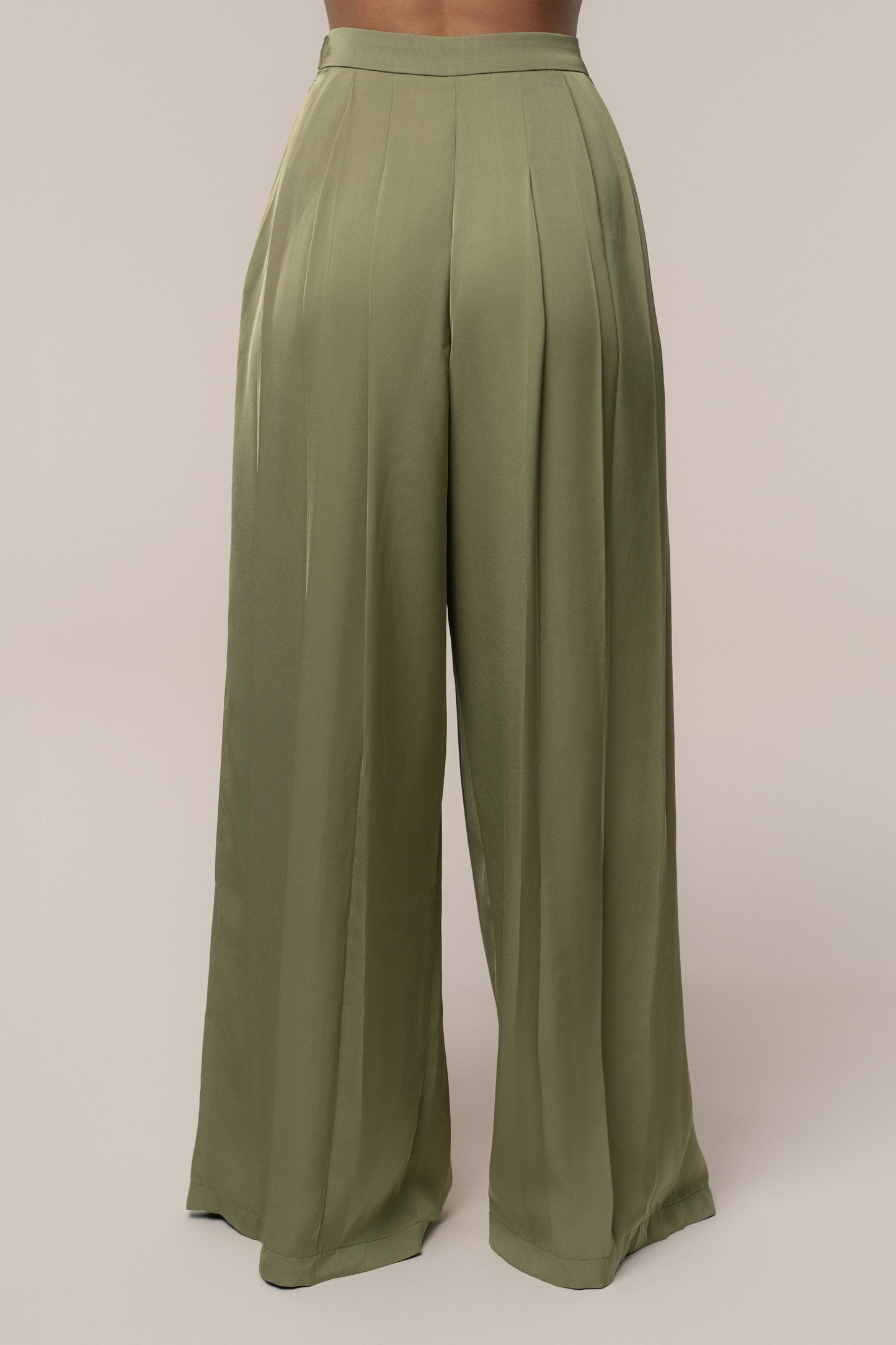 Olive Clara Wide Leg Pleated Trousers