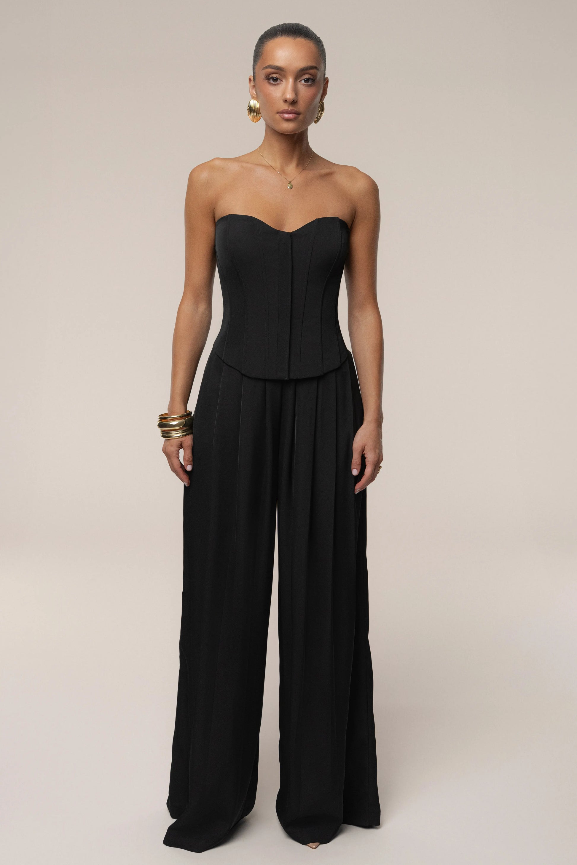 Black Viv Satin Bustier Top JLUXLABEL