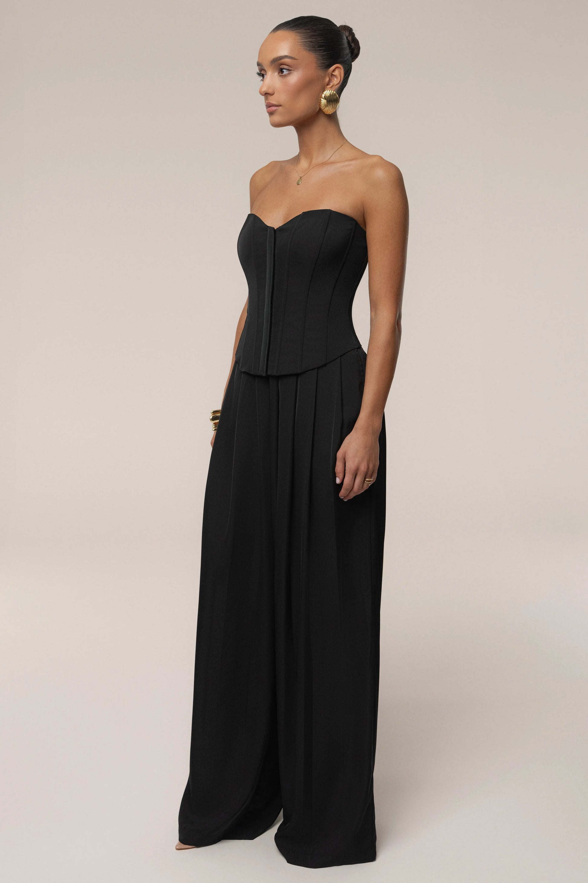 Black Viv Satin Bustier Top JLUXLABEL